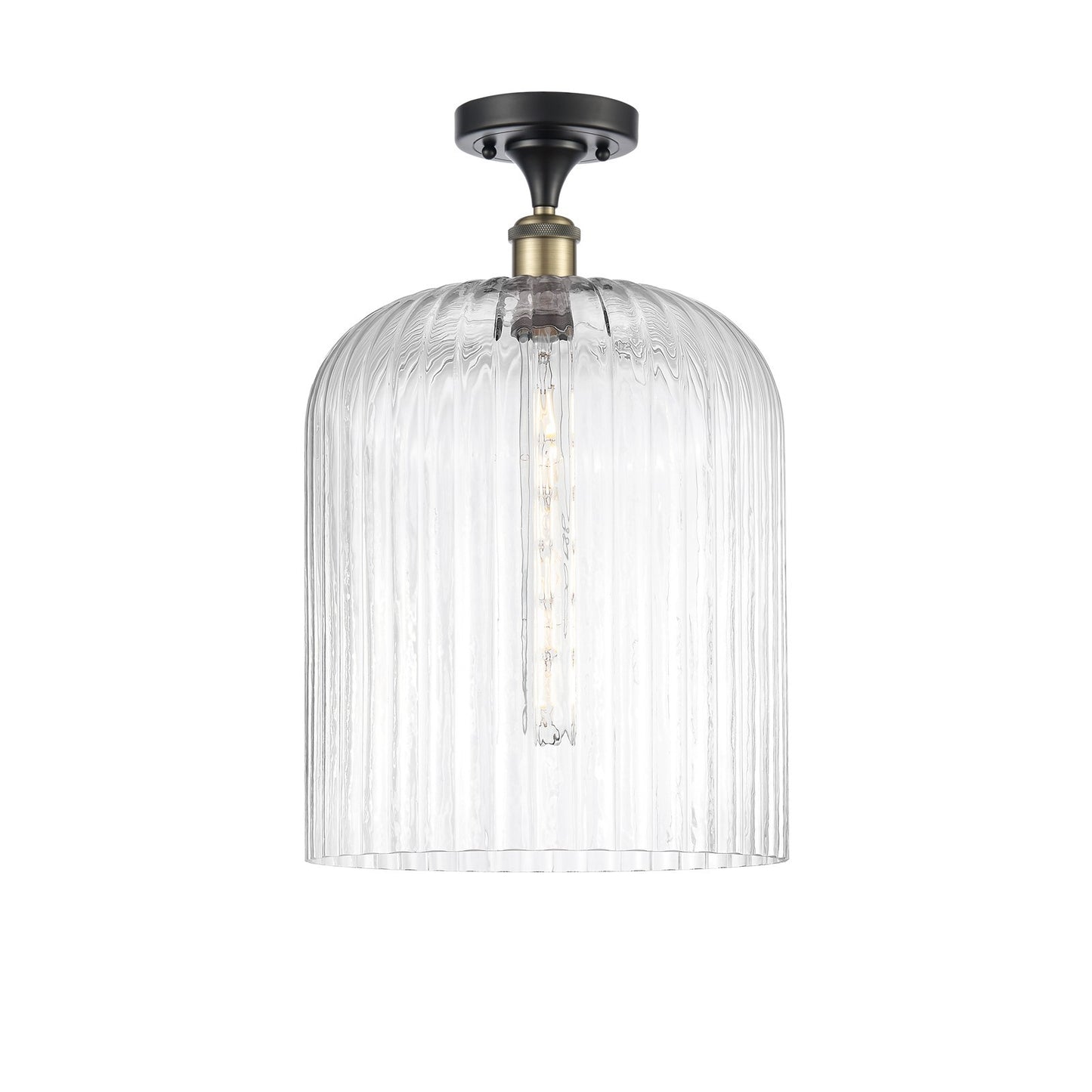 Innovations Bridal Veil 5in 1-Light Semi-Flush Mount | Industrial Black Antique Brass Steel and Clear Ribbed Glass | Kitchen | Model 616-1F-BAB-G559-12CL
