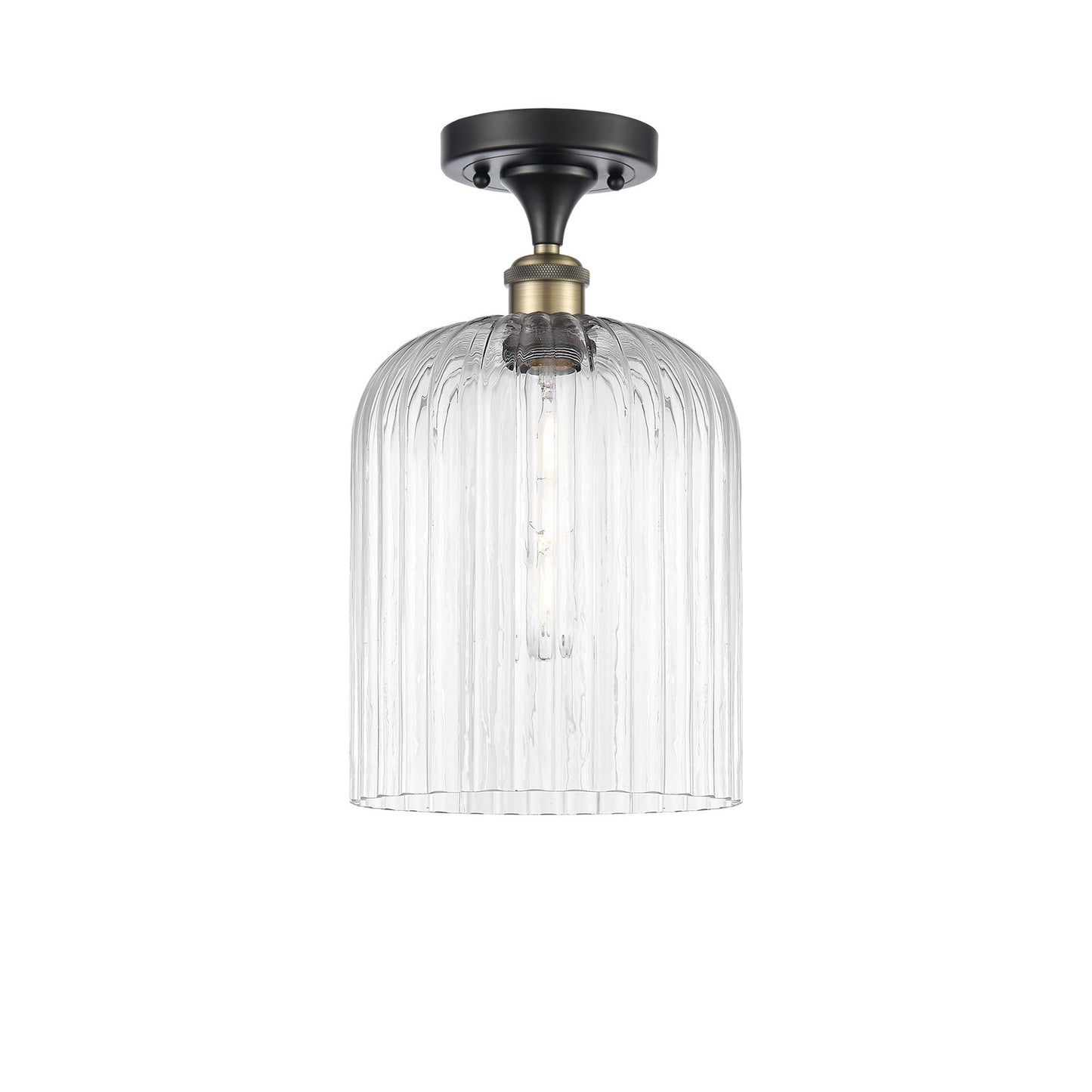 Innovations Bridal Veil 5in 1-Light Semi-Flush Mount | Industrial Black Antique Brass Steel and Clear Ribbed Glass | Bathroom | Model 616-1F-BAB-G559-8CL