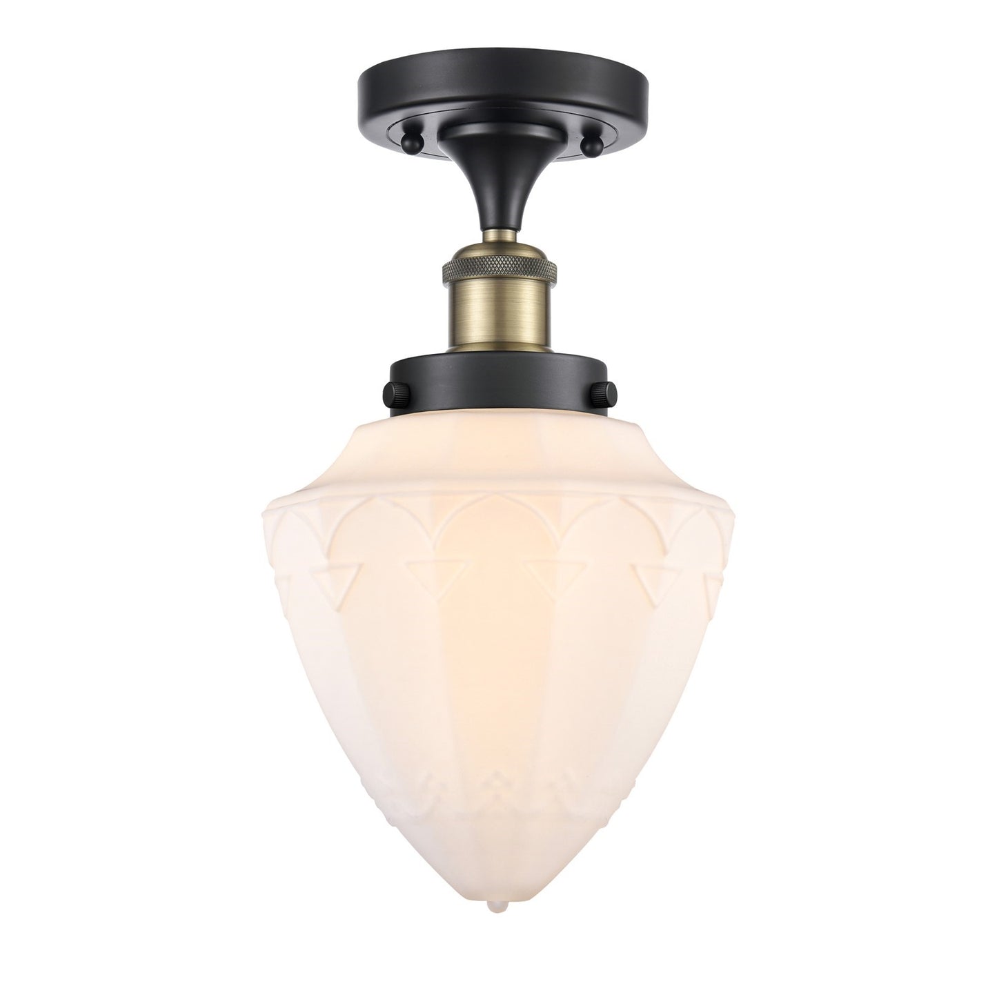 Innovations Bullet 6in 1-Light Semi-Flush Mount | Industrial Black Antique Brass Steel and Matte White Frosted Glass | Kitchen & | Model 616-1F-BAB-G661-7