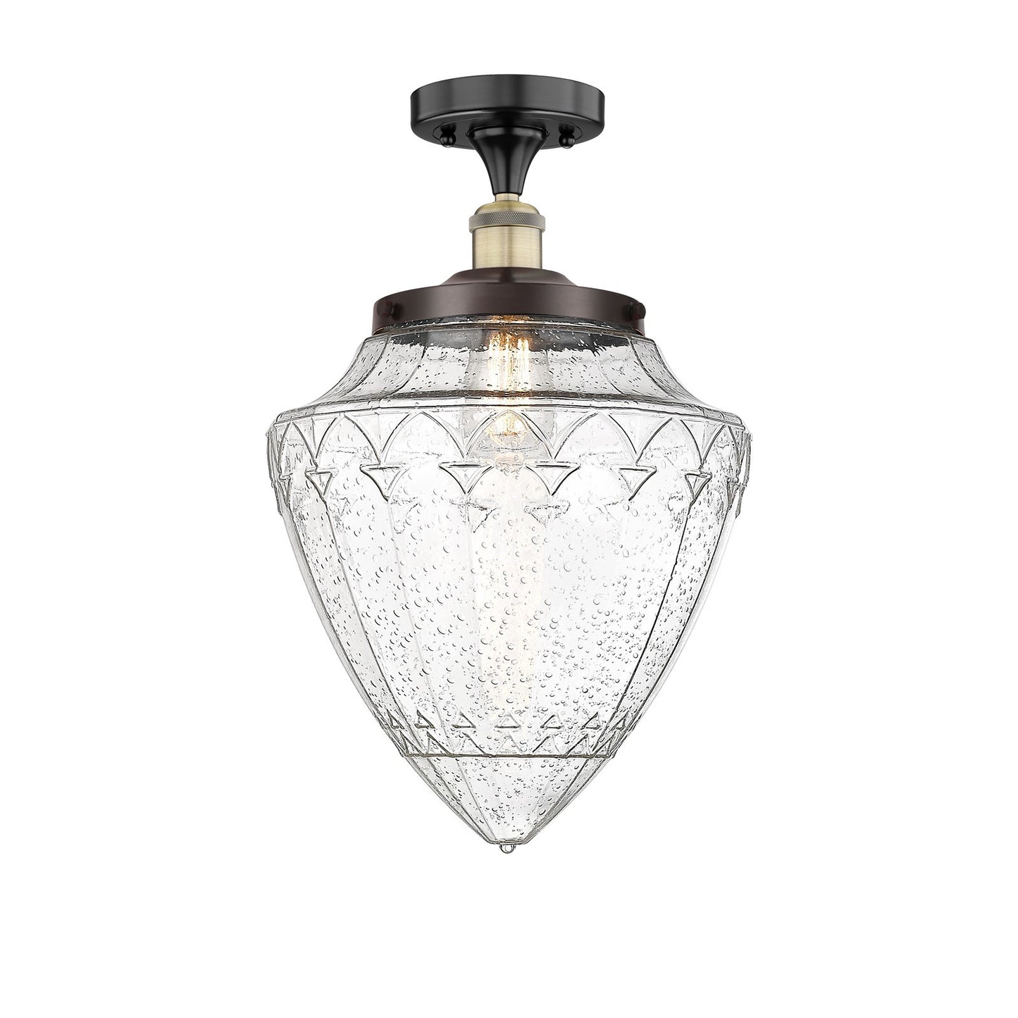 Innovations Bridgeton 12in 1-Light Semi-Flush Mount | Traditional Black Antique Brass and Seedy Glass | Entryway & Hallway | Model 616-1F-BAB-G664-12