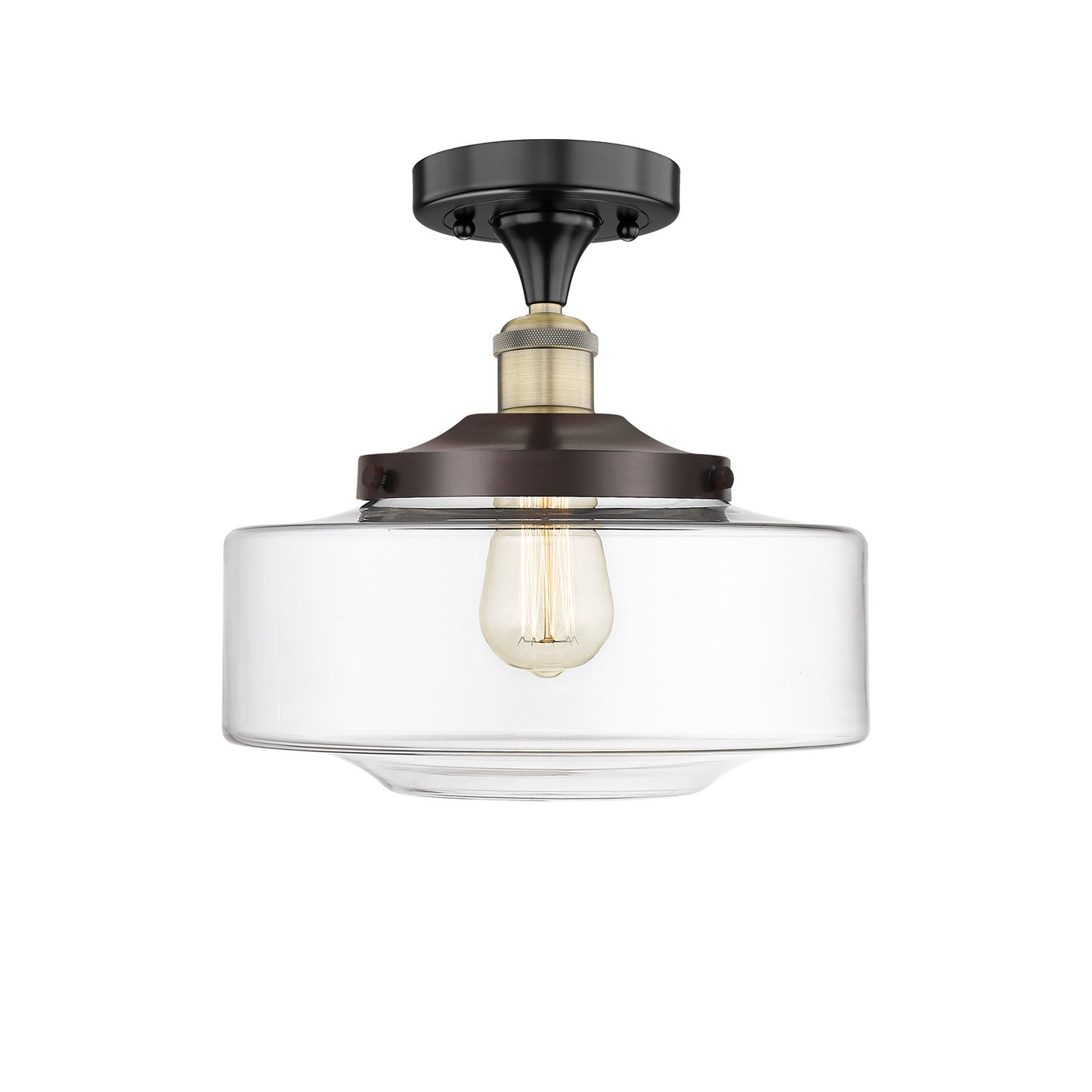 Innovations Bridgeton 12in 1-Light Semi-Flush Mount | Traditional Black Antique Brass Steel and Clear Schoolhouse Glass | Model 616-1F-BAB-G692-12