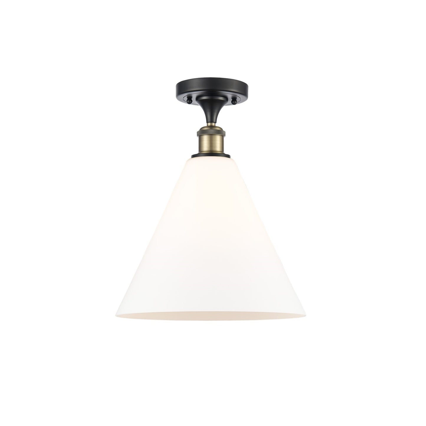 Innovations Berkshire 12in 1-Light Semi-Flush Mount | Industrial Black Antique Brass and Matte White Glass | Kitchen & Hallway | Model 616-1F-BAB-GBC-121