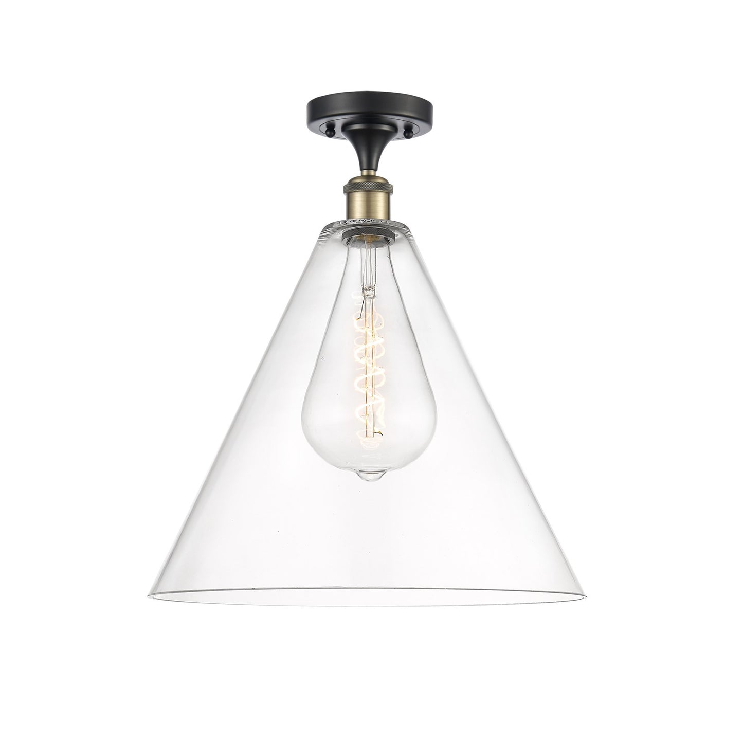 Innovations Berkshire 16in 1-Light Semi-Flush Mount | Industrial Black Antique Brass and Clear Glass | Damp Rated Entryway & | Model 616-1F-BAB-GBC-162