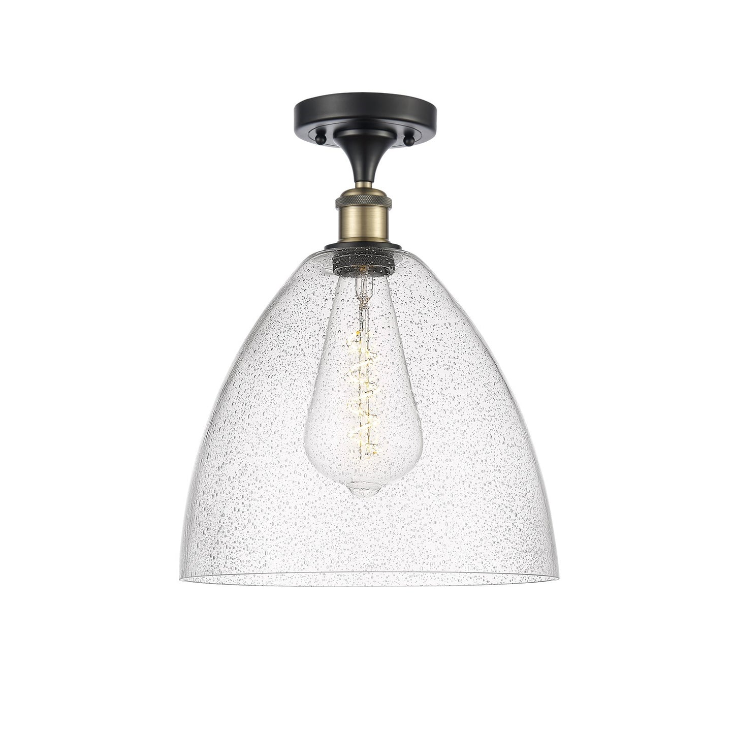 Innovations Bristol 12in 1-Light Semi-Flush Mount | Industrial Black Antique Brass Steel and Seedy Glass Dome Shade | Entryway | Model 616-1F-BAB-GBD-124