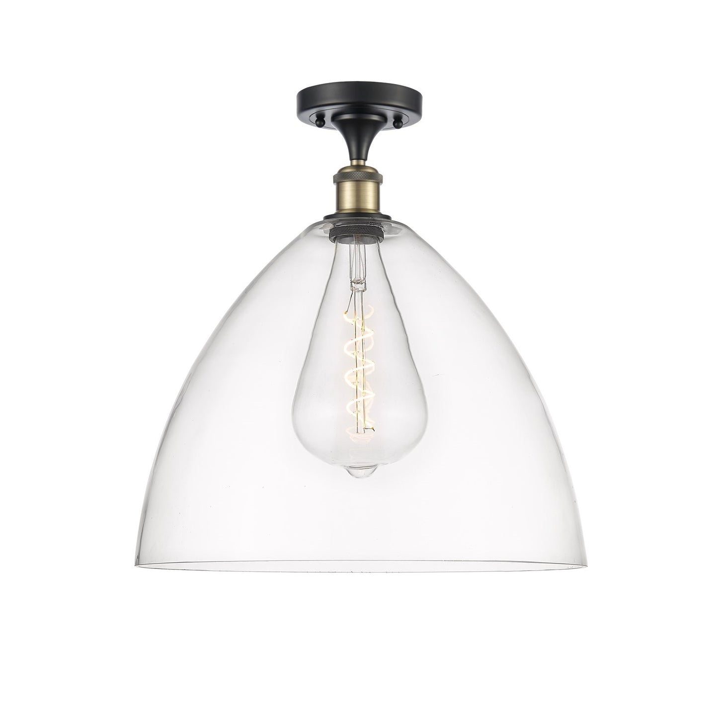 Innovations Bristol 16in 1-Light Semi-Flush Mount | Industrial Black Antique Brass Steel and Clear Glass | Entryway & Hallway | Model 616-1F-BAB-GBD-162