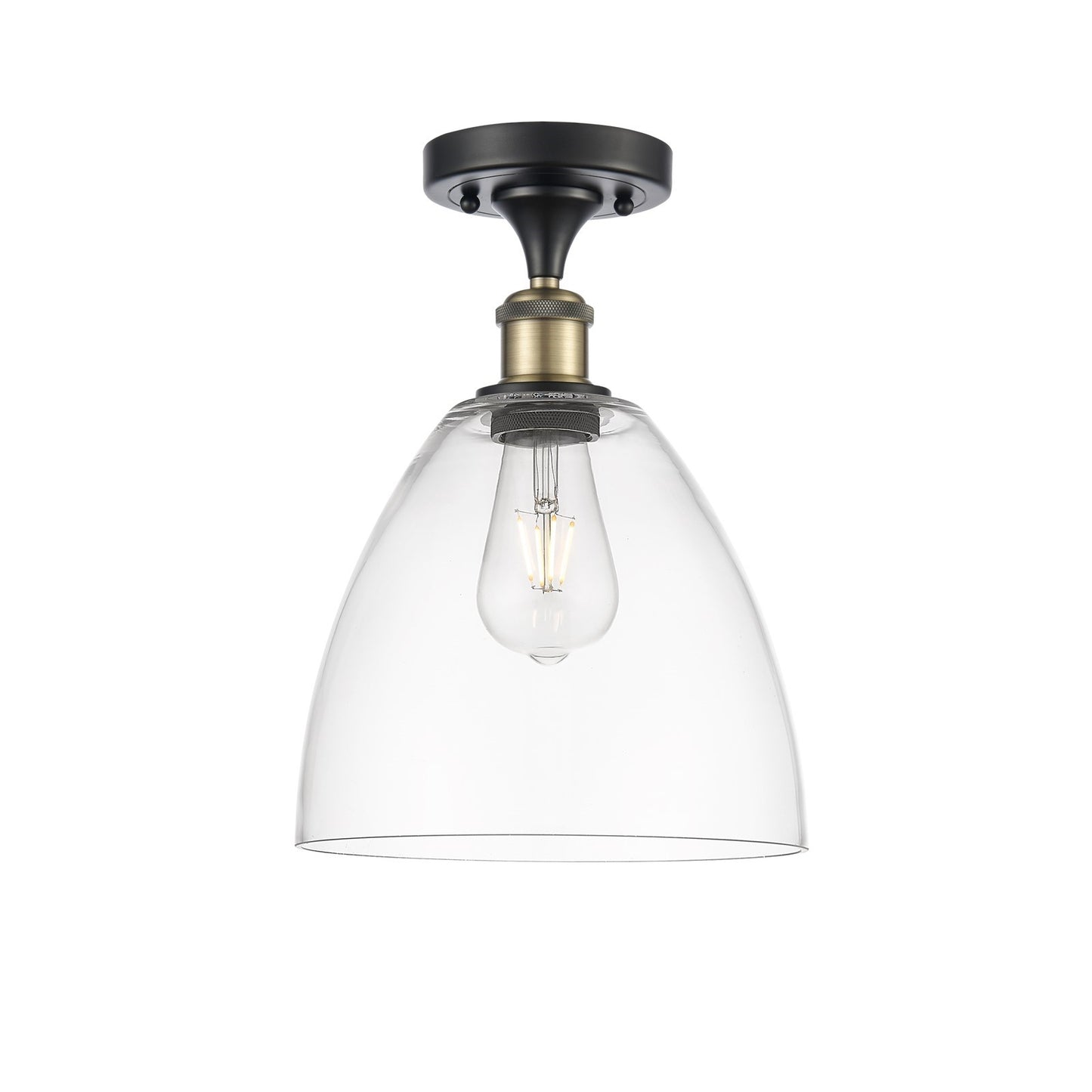 Innovations Bristol 9in 1-Light Semi-Flush Mount | Industrial Black Antique Brass Steel and Clear Glass | Entryway & Hallway | Model 616-1F-BAB-GBD-92