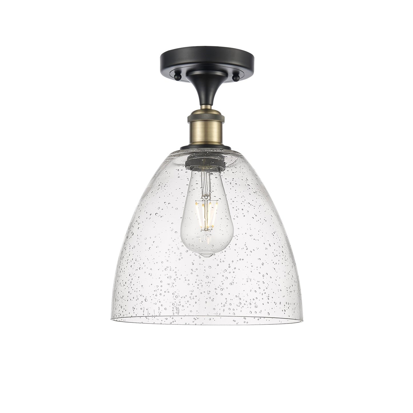 Innovations Bristol 9in 1-Light Semi-Flush Mount | Industrial Black Antique Brass Steel and Seedy Glass | Entryway & Hallway | 9 | Model 616-1F-BAB-GBD-94