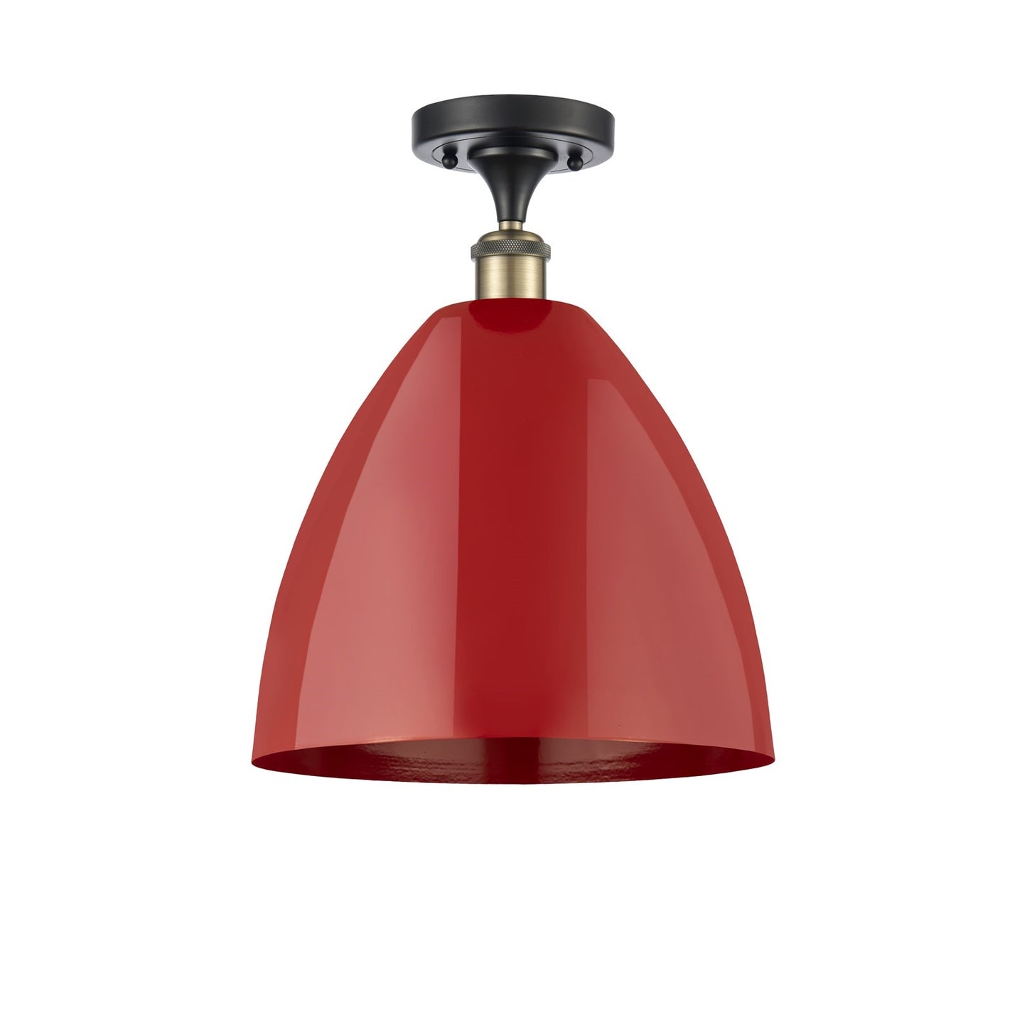 Innovations Plymouth 12in 1-Light Semi-Flush Mount | Industrial Black Antique Brass and Matte Red Metal | Kitchen & Hallway | Model 616-1F-BAB-MBD-12-RD