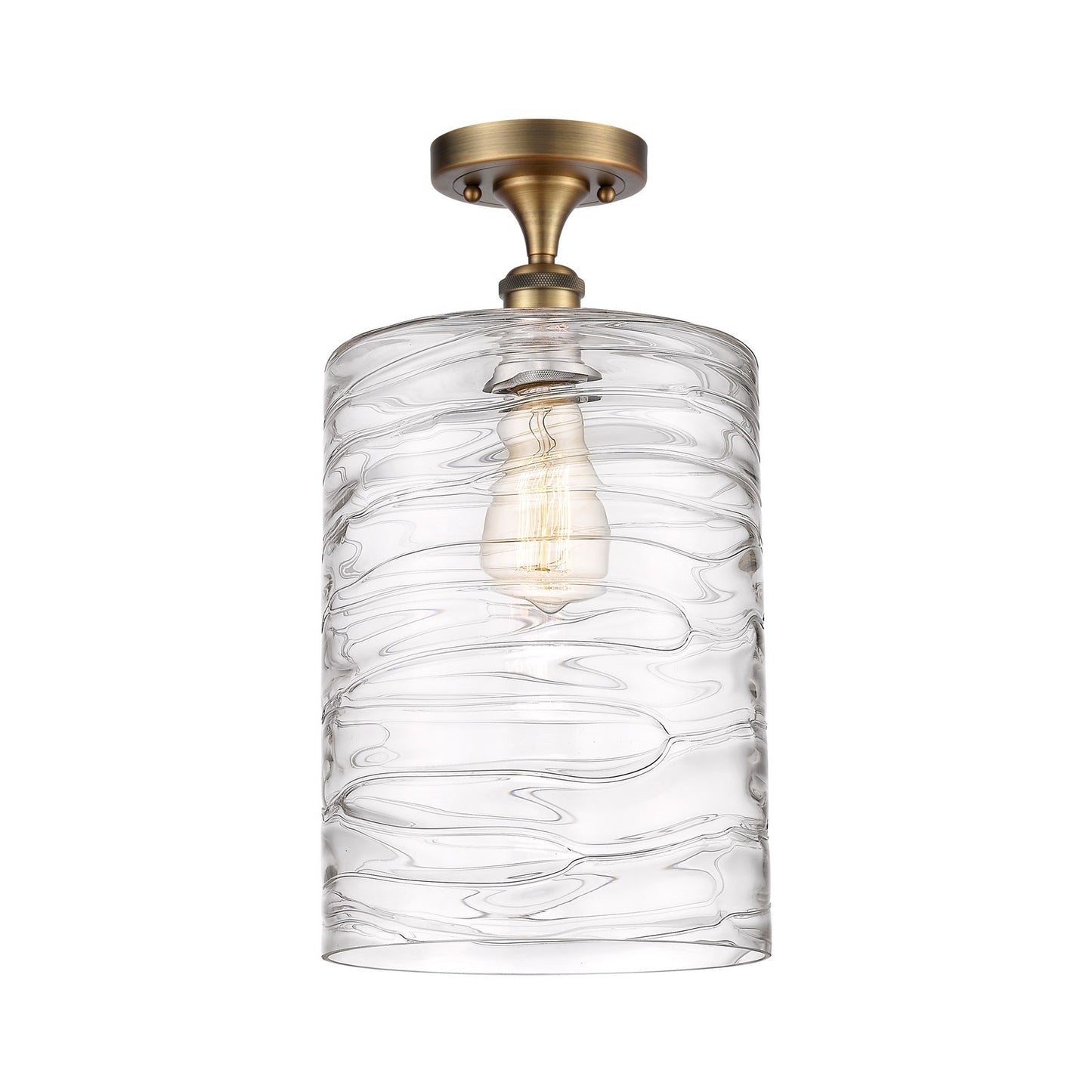 Innovations Cobbleskill 9in 1-Light Semi-Flush Mount | Art Nouveau Brushed Brass Steel and Deco Swirl Clear Glass | Entryway & | Model 616-1F-BB-G1113-L