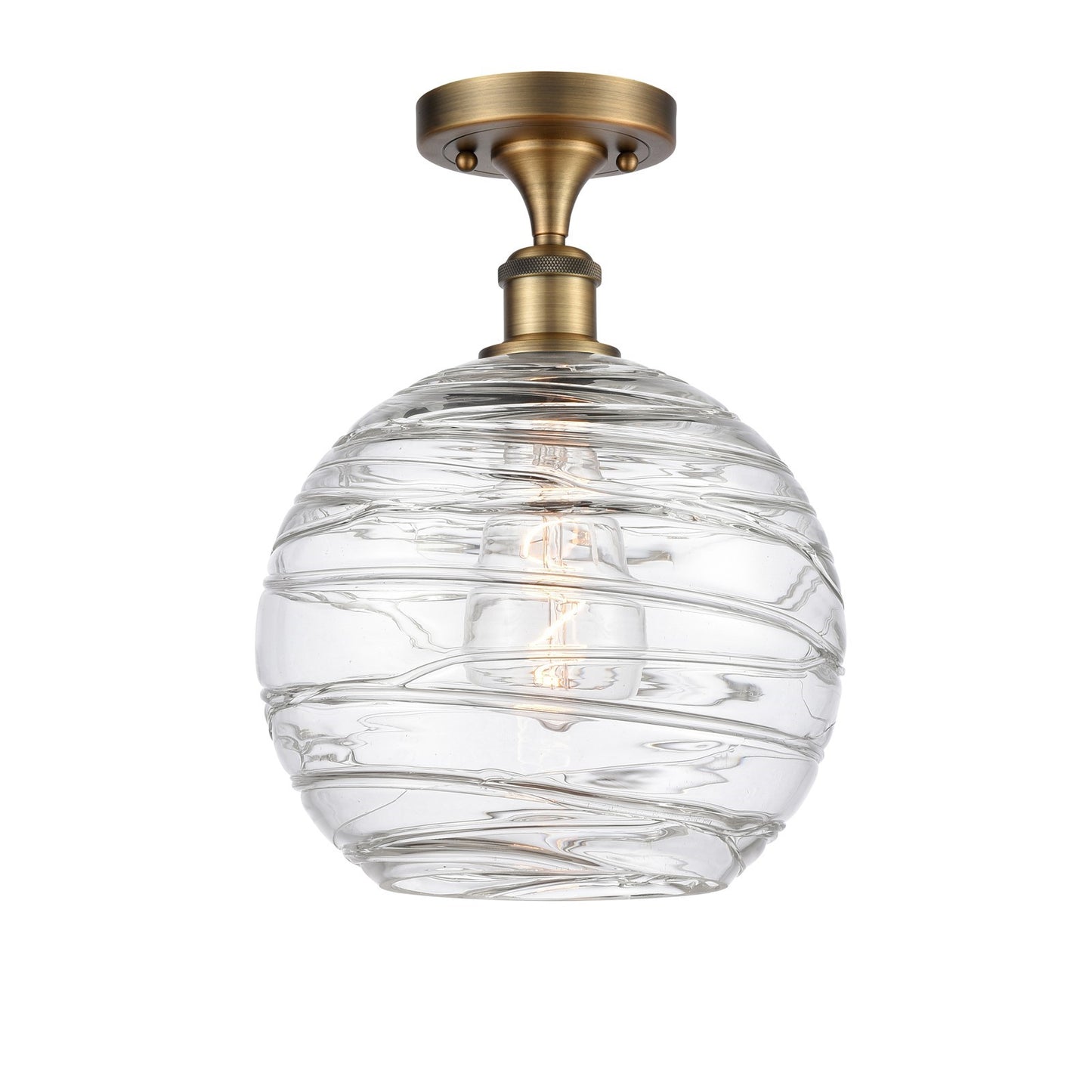 Innovations Athens Deco Swirl 10in 1-Light Semi-Flush Mount | Industrial Brushed Brass and Clear Deco Swirl Glass | Model 616-1F-BB-G1213-10CL