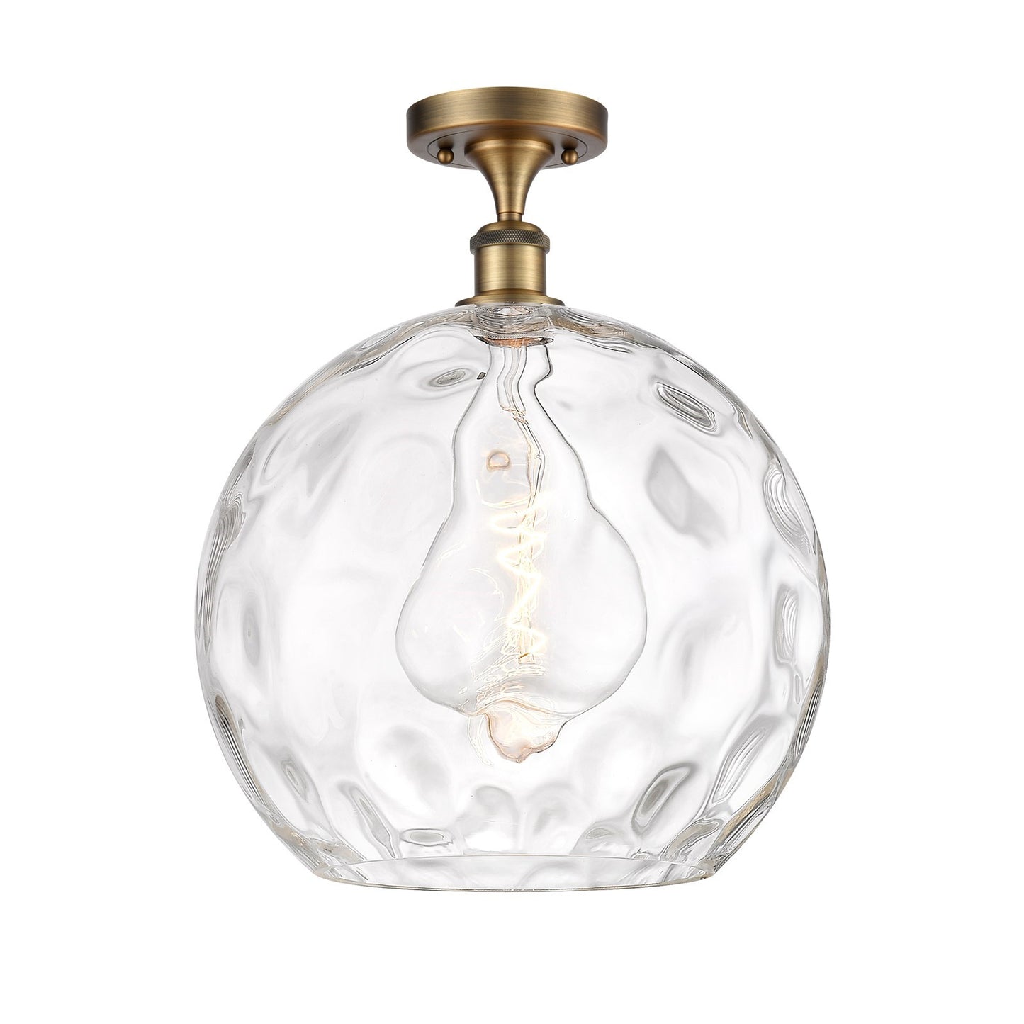 Innovations Athens Water Glass 13in 1-Light Semi-Flush Mount | Industrial Brushed Brass and Clear Water Glass | Kitchen & | Model 616-1F-BB-G1215-14