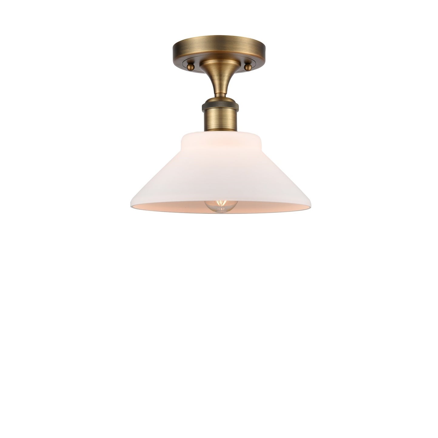 Innovations Orwell 8in 1-Light Semi-Flush Mount | Industrial Brushed Brass Steel and Matte White Glass | Entryway & Hallway | 8.38 | Model 616-1F-BB-G131