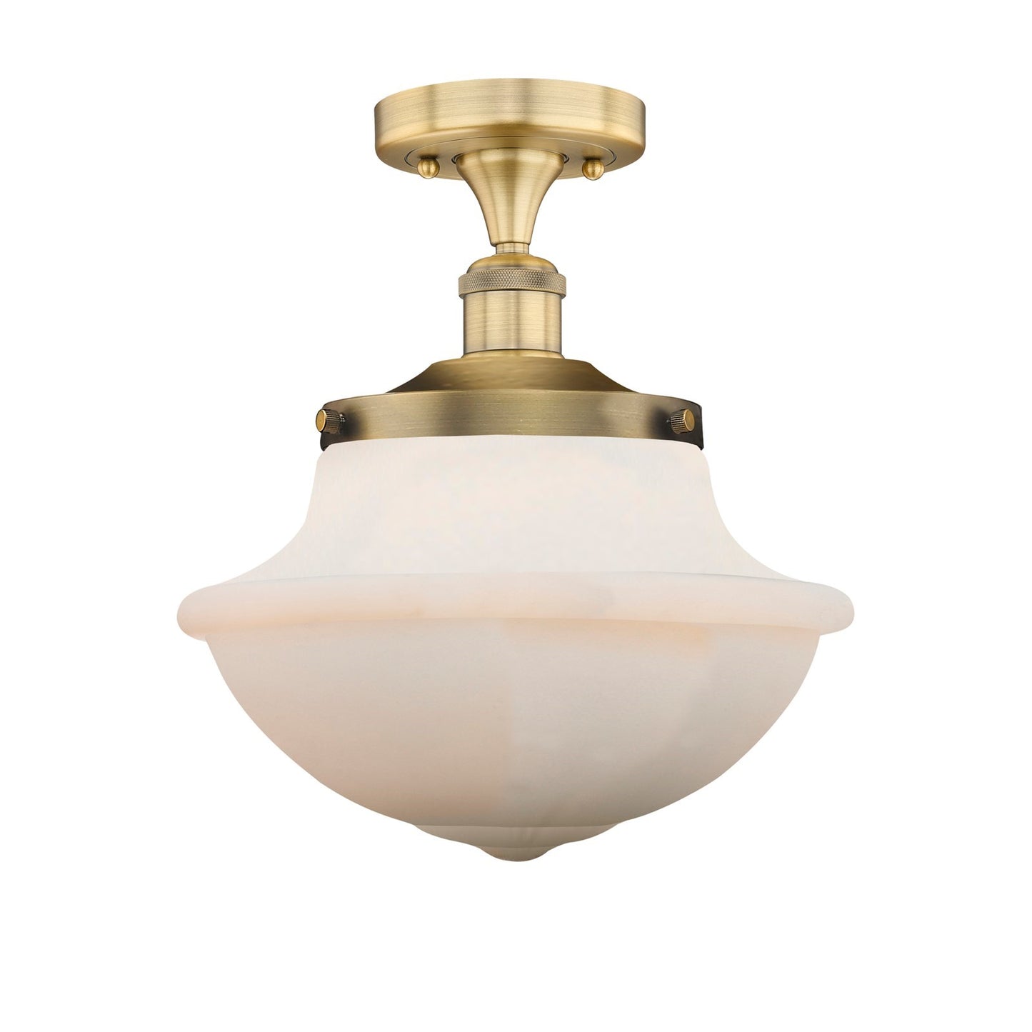 Innovations Oxford 12in 1-Light Semi-Flush Mount | Industrial Brushed Brass Steel and Matte White Frosted Glass | Entryway & | Model 616-1F-BB-G541