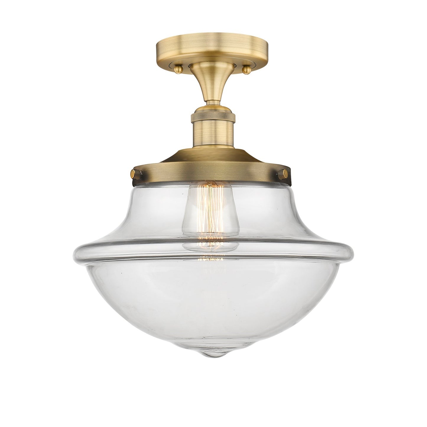 Innovations Oxford 12in 1-Light Semi-Flush Mount | Industrial Brushed Brass Steel and Clear Glass | Kitchen & Hallway | 11.75 x | Model 616-1F-BB-G542