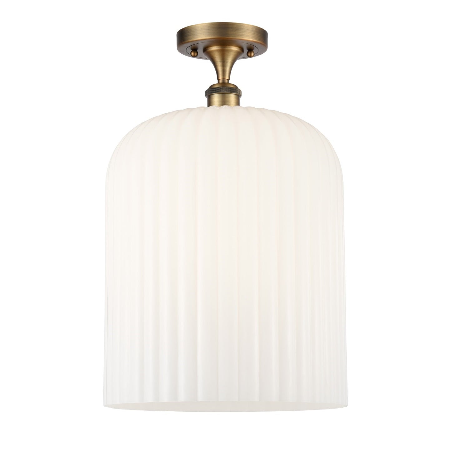 Innovations Bridal Veil 5in 1-Light Semi-Flush | Art Nouveau Industrial Brushed Brass and Gloss White Ribbed Glass | Entryway | Model 616-1F-BB-G559-12GWH