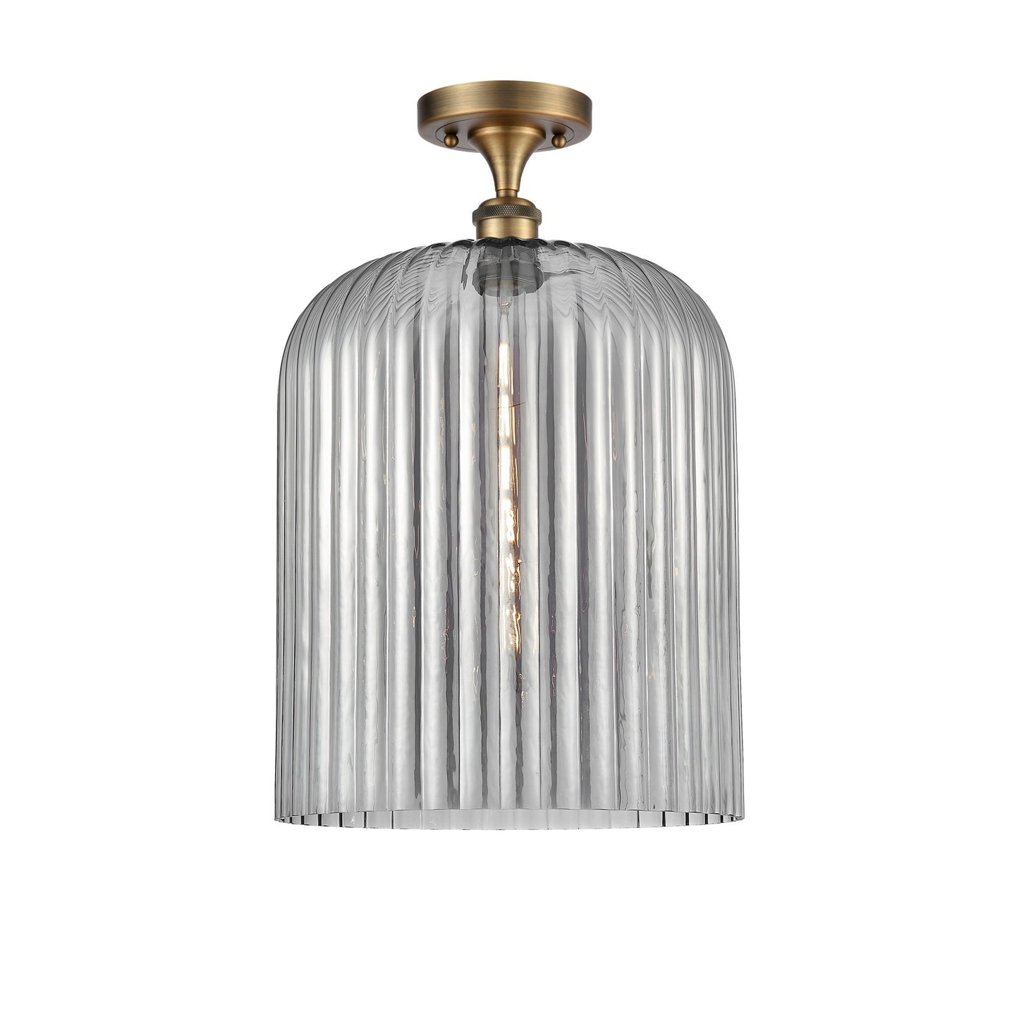 Innovations Bridal Veil 5in 1-Light Semi-Flush | Art Nouveau Industrial Brushed Brass and Light Smoke Ribbed Glass | Entryway | Model 616-1F-BB-G559-12SM