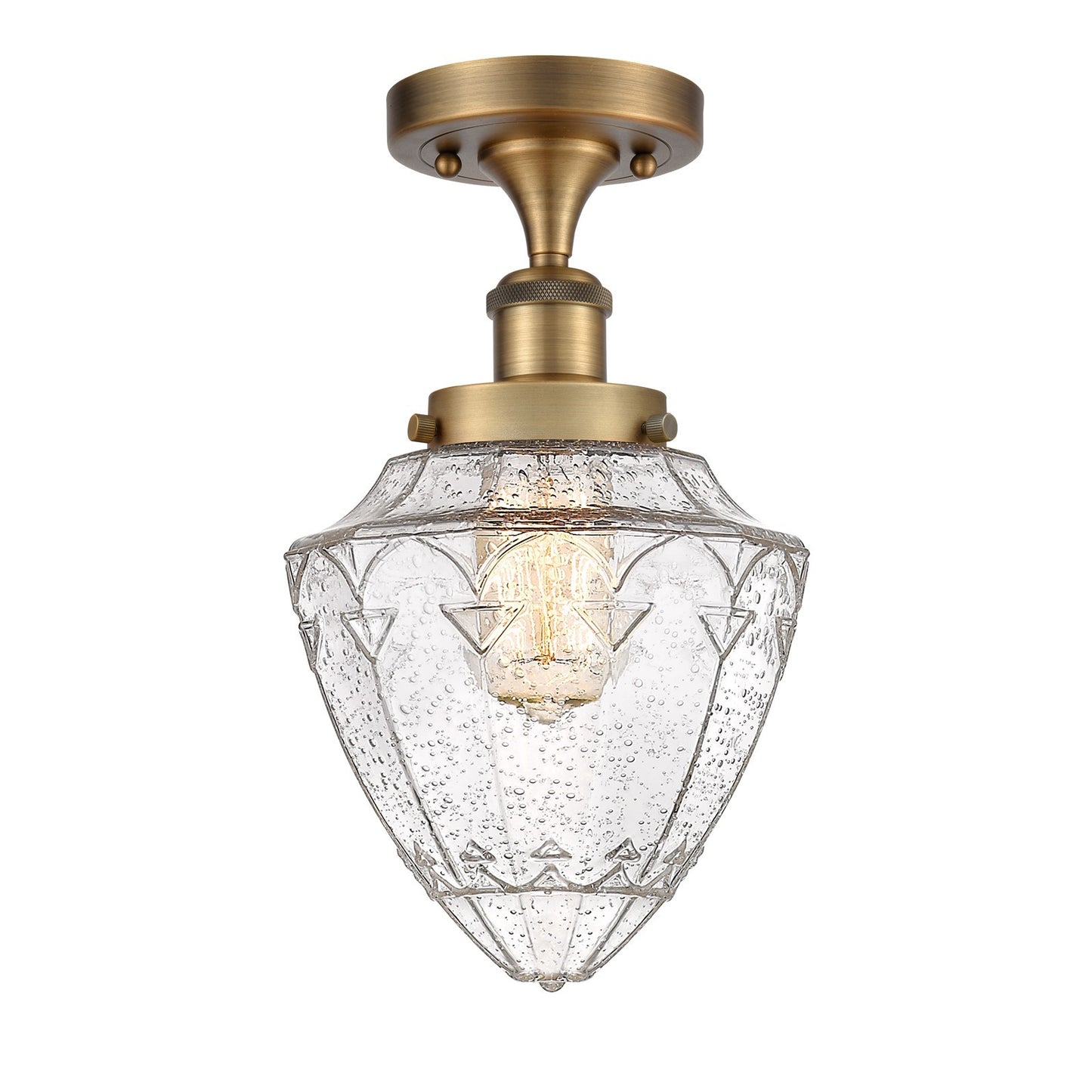 Innovations Bullet 6in 1-Light Semi-Flush Mount | Industrial Brushed Brass Steel and Seedy Glass | Entryway & Hallway | 6 x 6 x | Model 616-1F-BB-G664-7