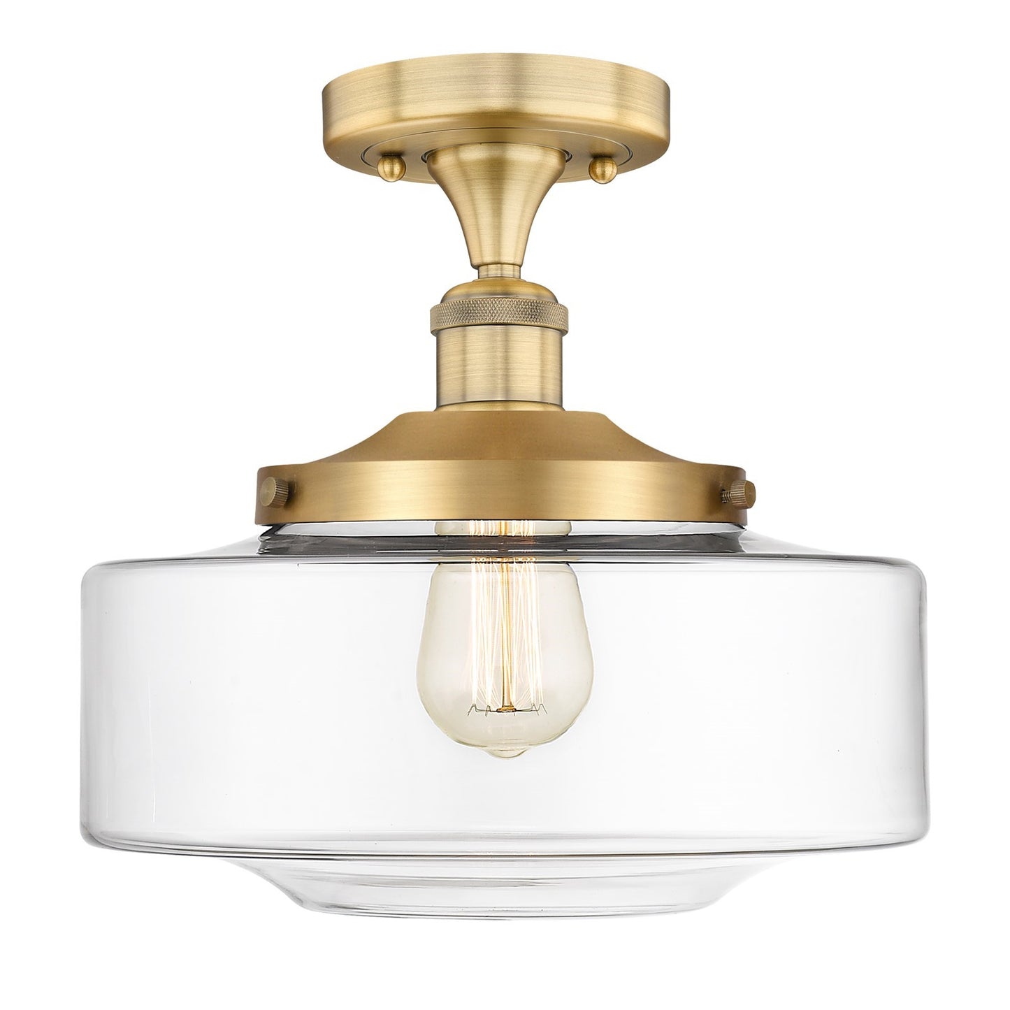 Innovations Bridgeton 12in 1-Light Semi-Flush Mount | Traditional Brushed Brass Steel and Clear Glass | Hallway & Bathroom | Model 616-1F-BB-G692-12