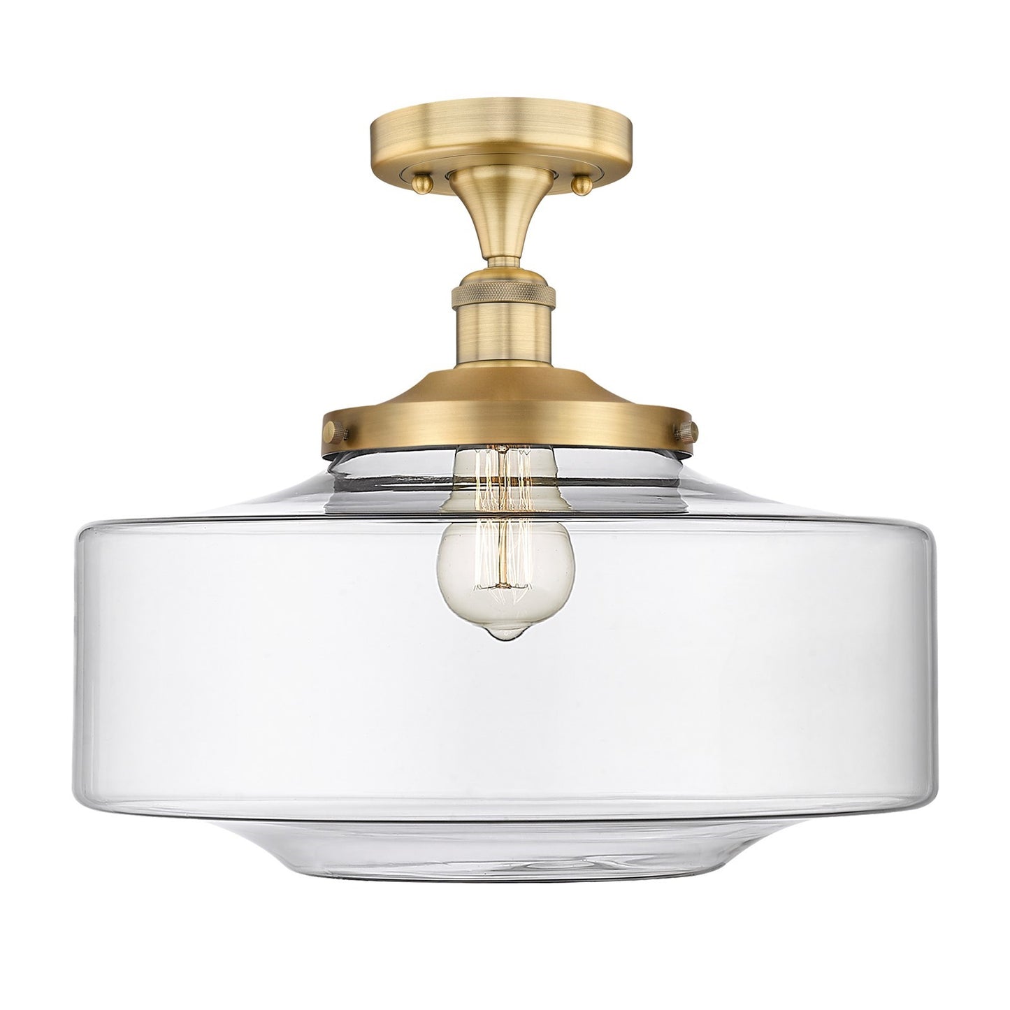 Innovations Bridgeton 16in 1-Light Semi-Flush Mount | Traditional Brushed Brass Steel and Clear Glass | Entryway & Hallway | Model 616-1F-BB-G692-16