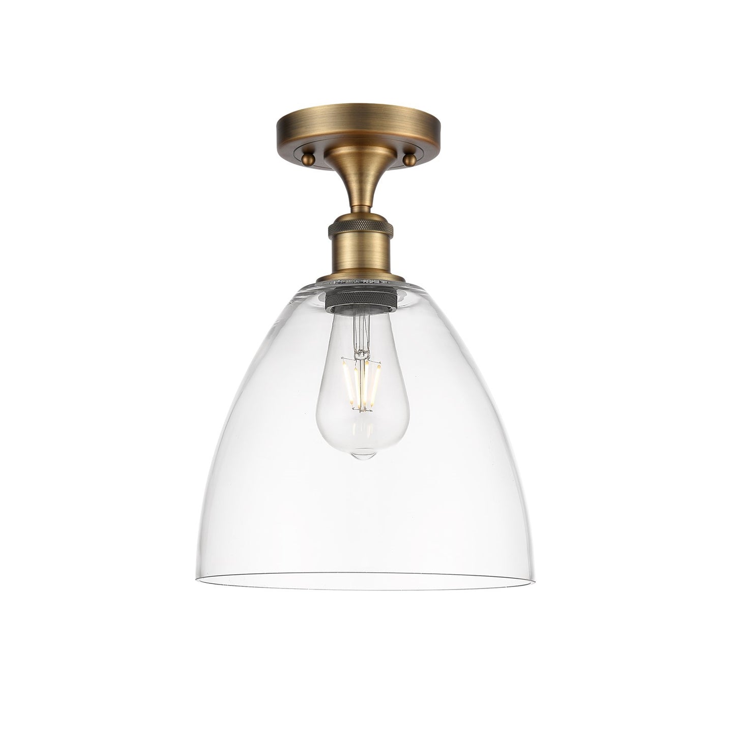 Innovations Bristol 9in 1-Light Semi-Flush Mount | Industrial Brushed Brass Steel and Clear Glass Dome Shade | Hallway & Bathroom | Model 616-1F-BB-GBD-92