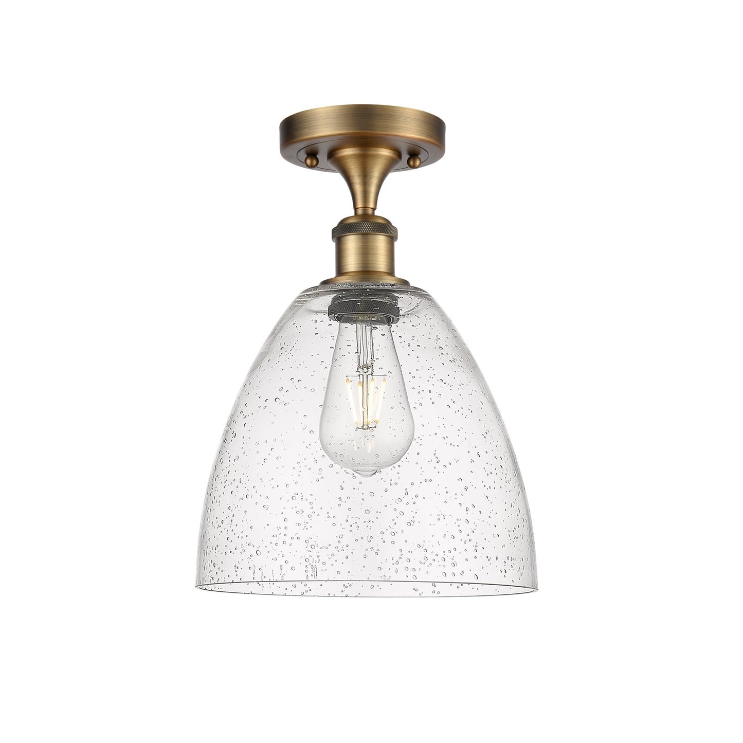 Innovations Bristol 9in 1-Light Semi-Flush Mount | Industrial Brushed Brass Steel and Seedy Glass Dome | Kitchen & Hallway | 9 x | Model 616-1F-BB-GBD-94