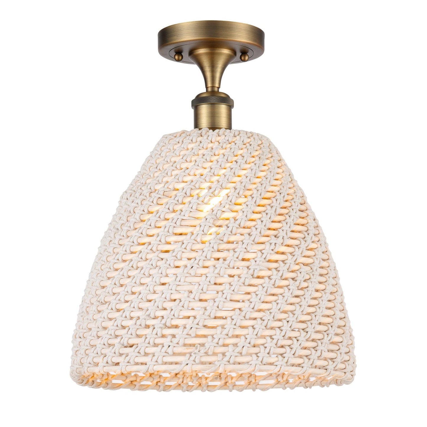 Innovations Bristol Natural 12in 1-Light Semi-Flush Mount | Farmhouse Brushed Brass Steel and Natural Fiber Dome Shade | Model 616-1F-BB-NBD-12-NAT