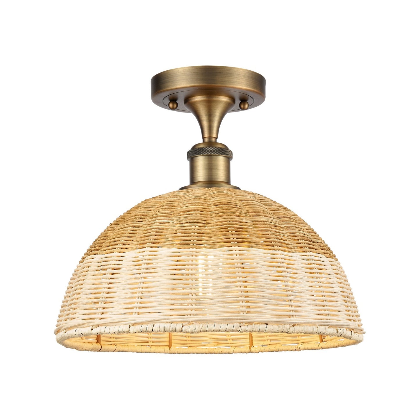 Innovations Lighting Bristol Natural II 12in 1-Light Semi-Flush Mount | Industrial Brushed Brass Steel and Natural Fiber | Model 616-1F-BB-NBD2-12-NAT