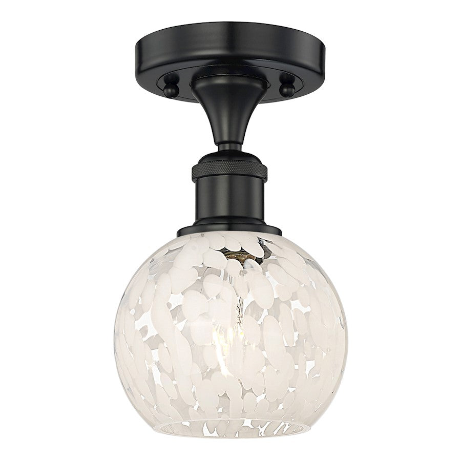 Innovations Edison 6in 1-Light Semi-Flush Mount | Modern Matte Black Steel and White Mouchette Glass | Entryway & Hallway | Model 616-1F-BK-G1216-6WM