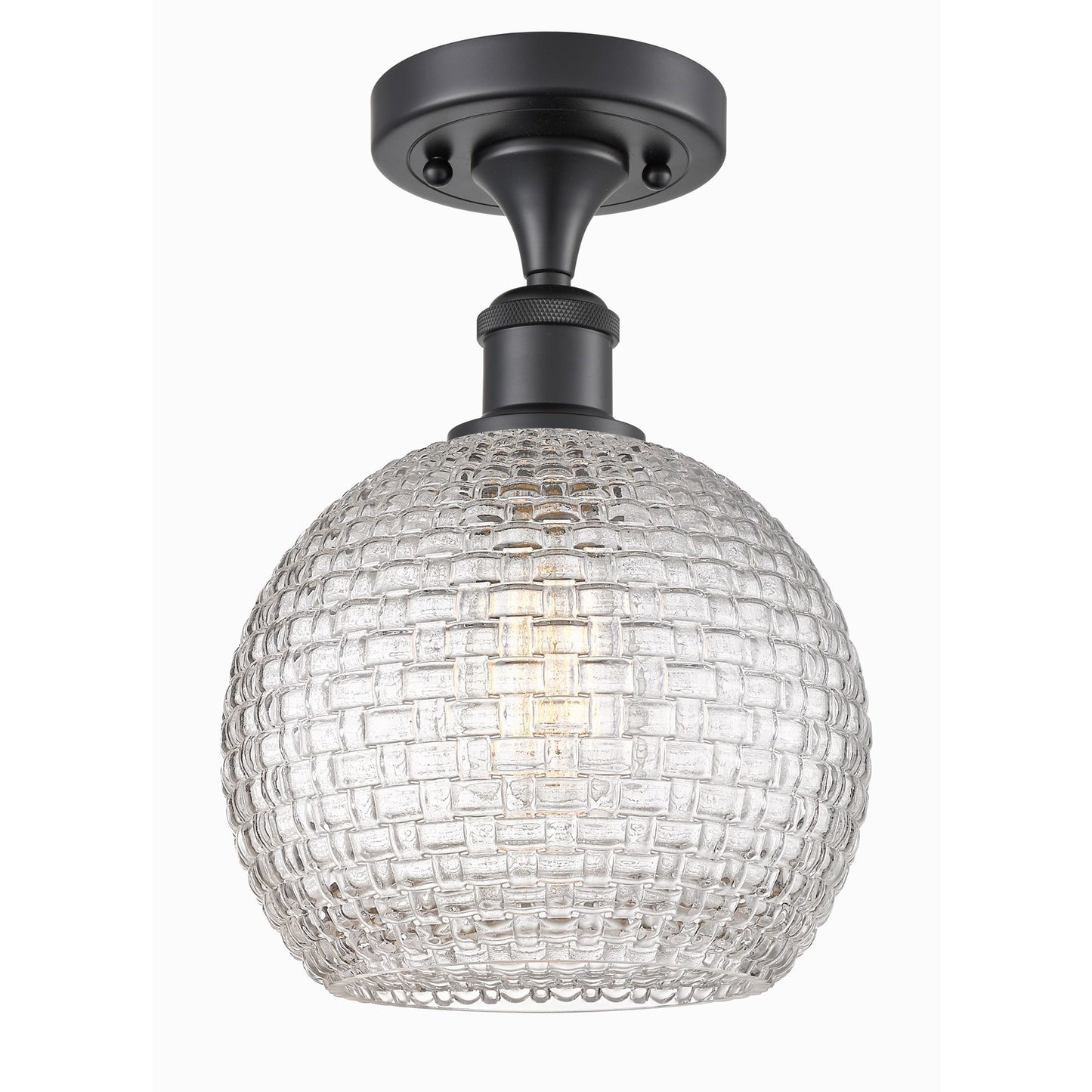 Innovations Athens 8in 1-Light Semi-Flush Mount | Modern Farmhouse Matte Black Steel and Clear Basket Weave Glass | Entryway & | Model 616-1F-BK-G122C-8CL