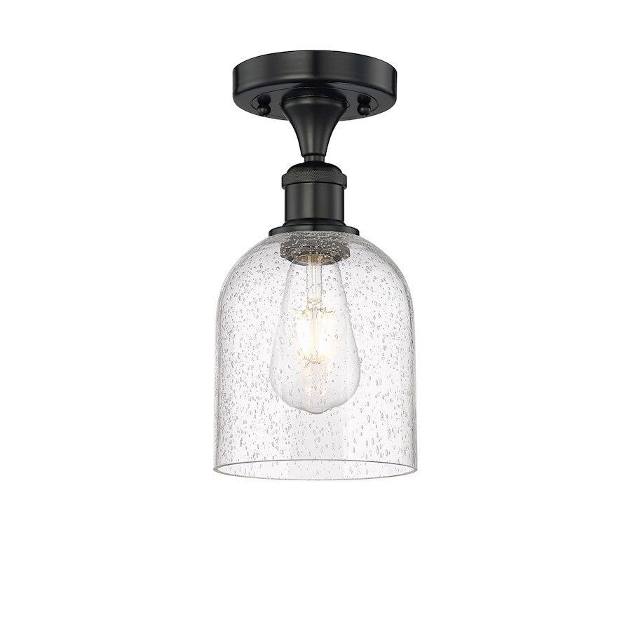 Innovations Bella 6in 1-Light Semi-Flush Mount | Industrial Matte Black Steel and Seedy Glass | Kitchen & Hallway Accent | Model 616-1F-BK-G558-6SDY
