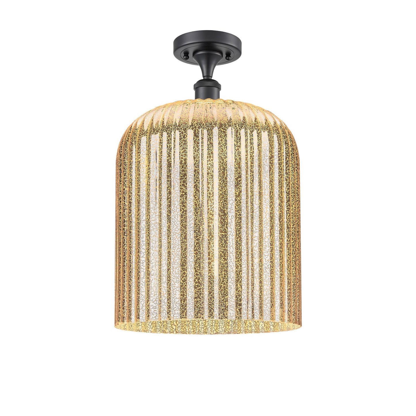 Innovations Bridal Veil 12in 1-Light Semi-Flush Mount | Art Nouveau Matte Black Steel and Mercury Ribbed Glass | Entryway & | Model 616-1F-BK-G559-12ME