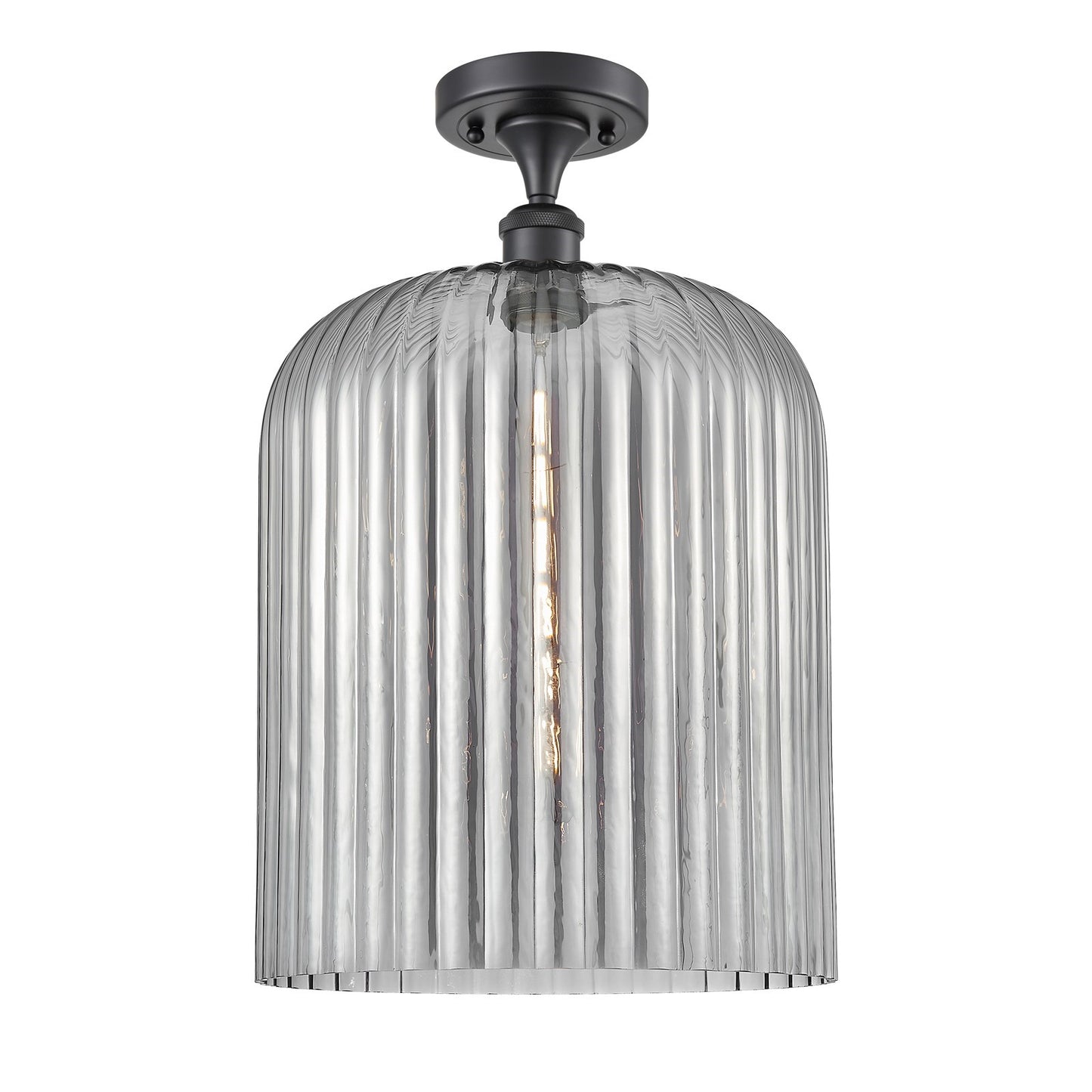 Innovations Bridal Veil 5in 1-Light Semi-Flush Mount | Industrial Matte Black Steel and Light Smoke Ribbed Glass | Entryway & | Model 616-1F-BK-G559-12SM