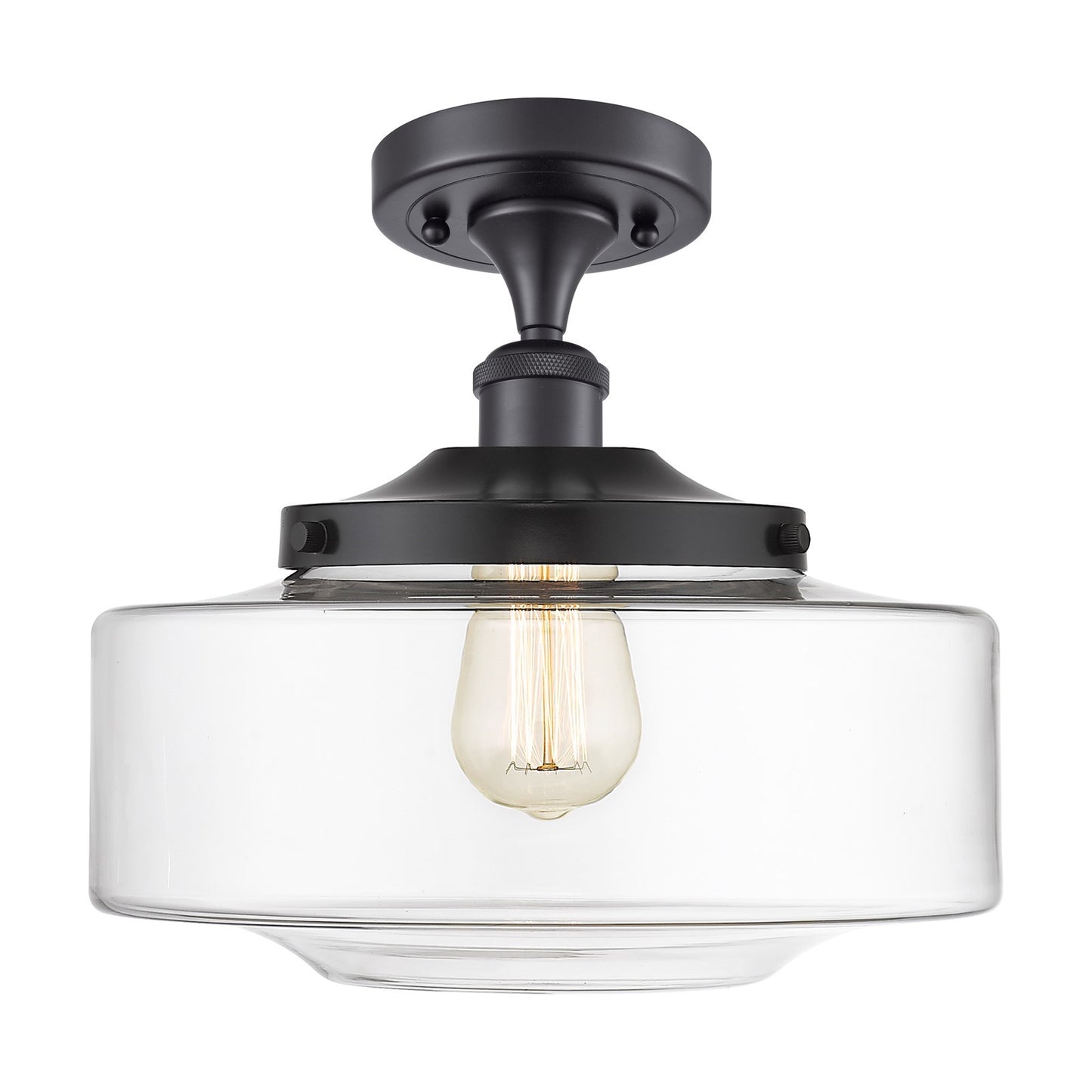 Innovations Bridgeton 12in 1-Light Semi-Flush Mount | Traditional Matte Black Steel and Clear Glass | Bedroom & Hallway | 11.75 | Model 616-1F-BK-G692-12