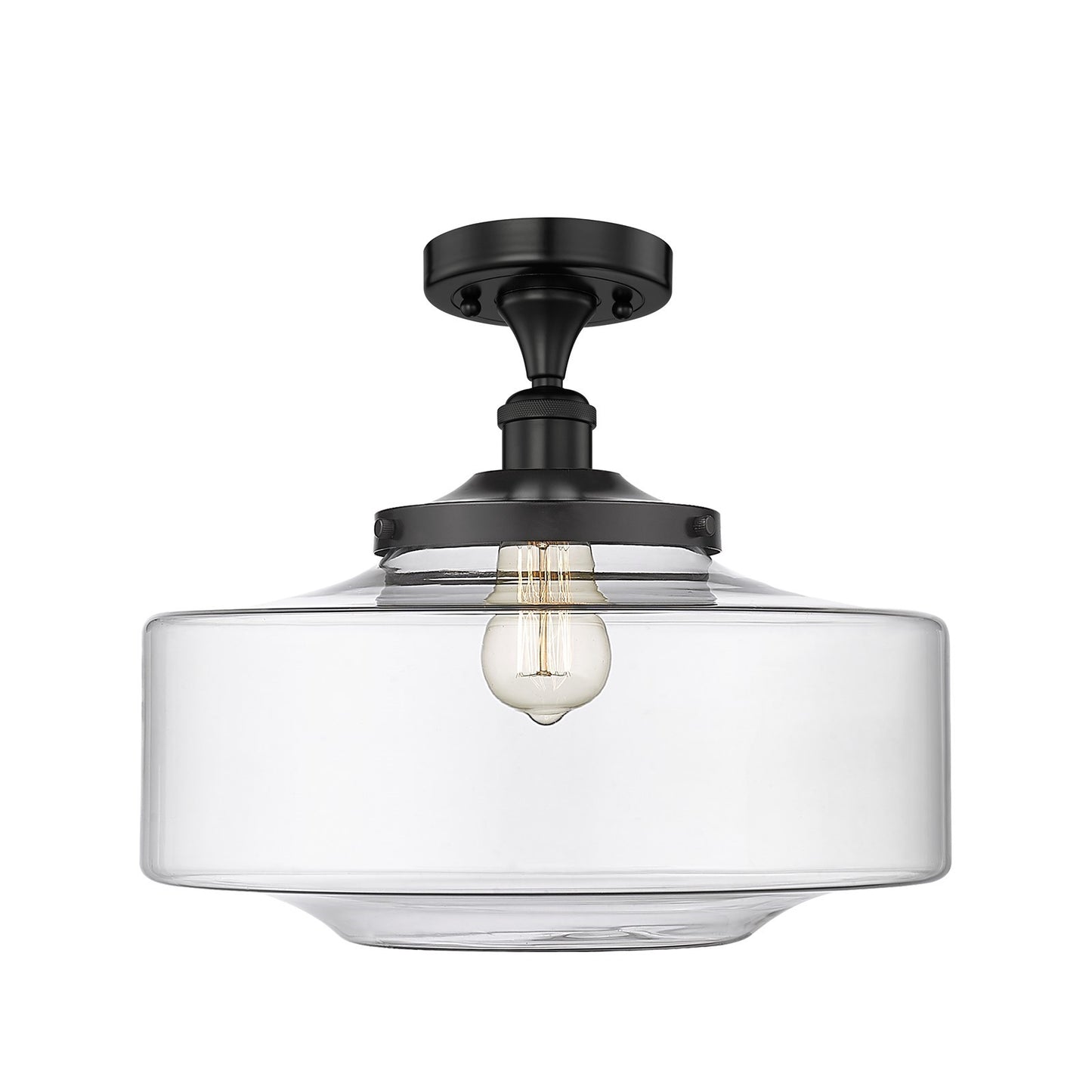 Innovations Bridgeton 16in 1-Light Semi-Flush Mount | Traditional Matte Black Steel and Clear Glass | Entryway & Hallway | 11.75 | Model 616-1F-BK-G692-16