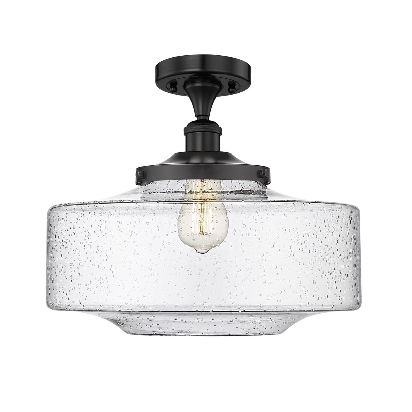 Innovations Bridgeton 16in 1-Light Semi-Flush Mount | Traditional Matte Black Steel and Seedy Glass | Entryway & Hallway | 11.75 | Model 616-1F-BK-G694-16