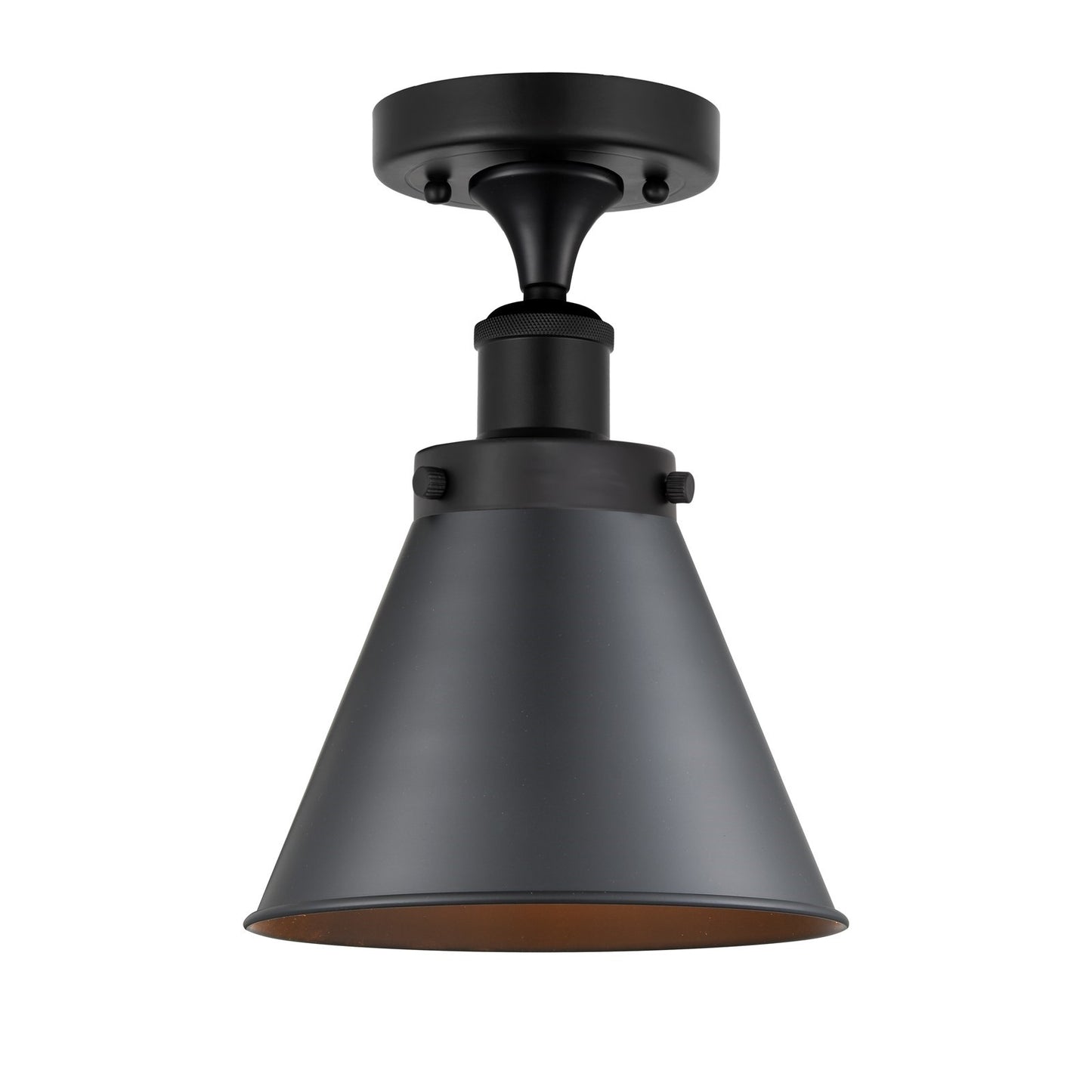 Innovations Appalachian 8in 1-Light Semi-Flush Mount | Industrial Matte Black Steel and Cast Brass with Matte Black Metal Shade | Model 616-1F-BK-M13-BK