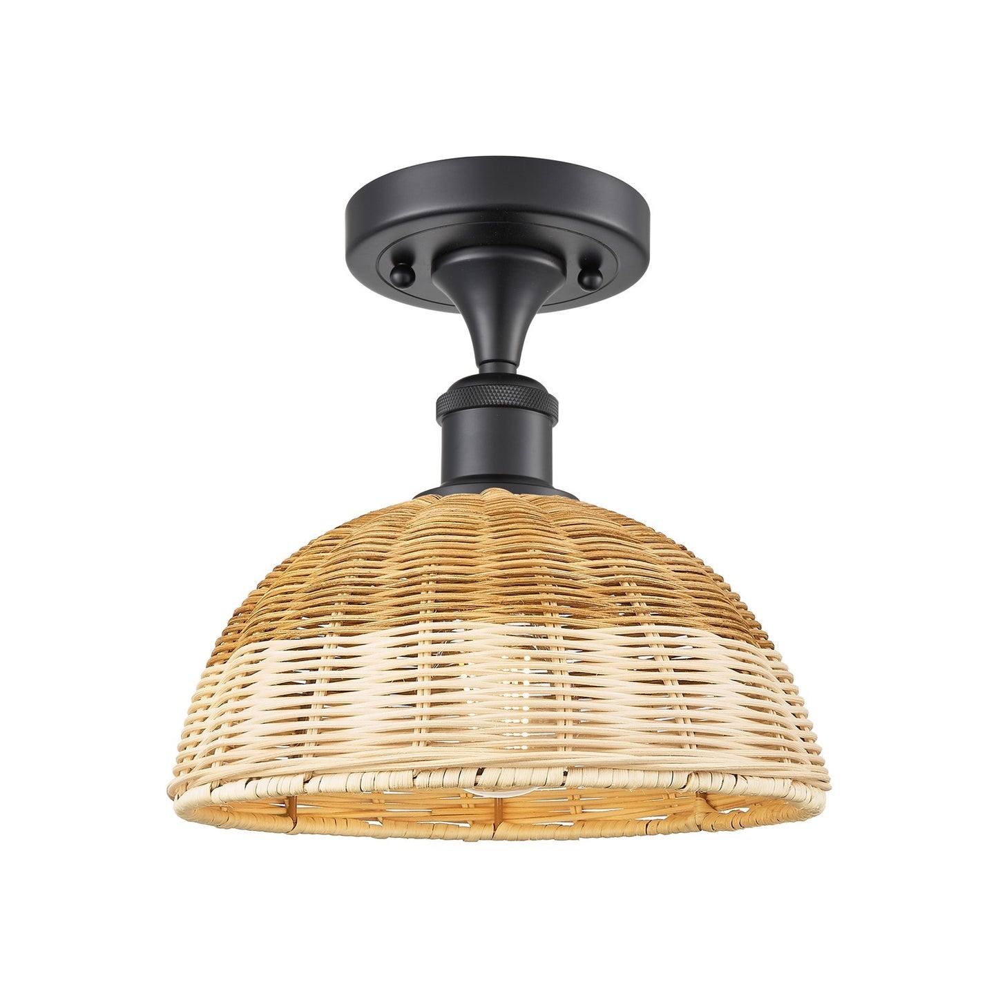 Innovations Lighting Bristol Natural II 9in 1-Light Semi-Flush Mount | Industrial Matte Black Steel and Natural Fiber Shade | Model 616-1F-BK-NBD2-9-NAT