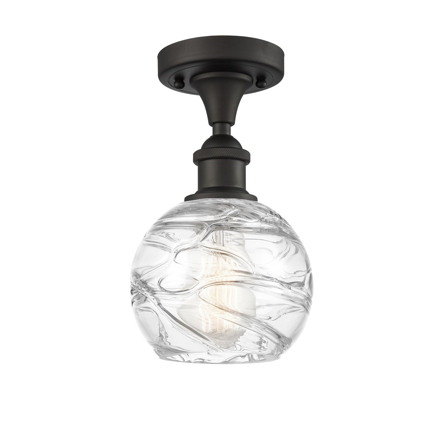 Innovations Athens Deco Swirl 6in 1-Light Semi-Flush Mount | Industrial Oil Rubbed Bronze Steel and Clear Deco Swirl Glass | Model 616-1F-OB-G1213-6CL