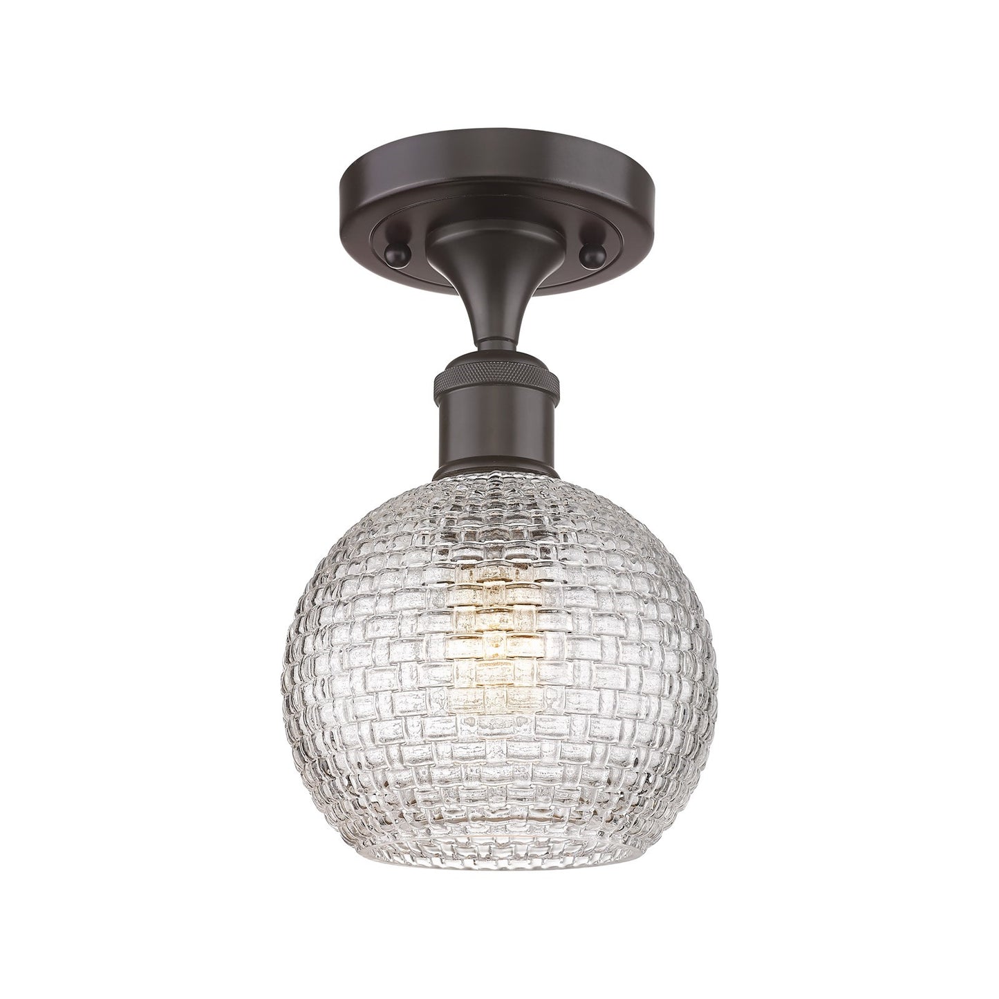 Innovations Athens 6in 1-Light Semi-Flush Mount | Modern Farmhouse Oil Rubbed Bronze Steel and Clear Basket Weave Glass | Model 616-1F-OB-G122C-6CL