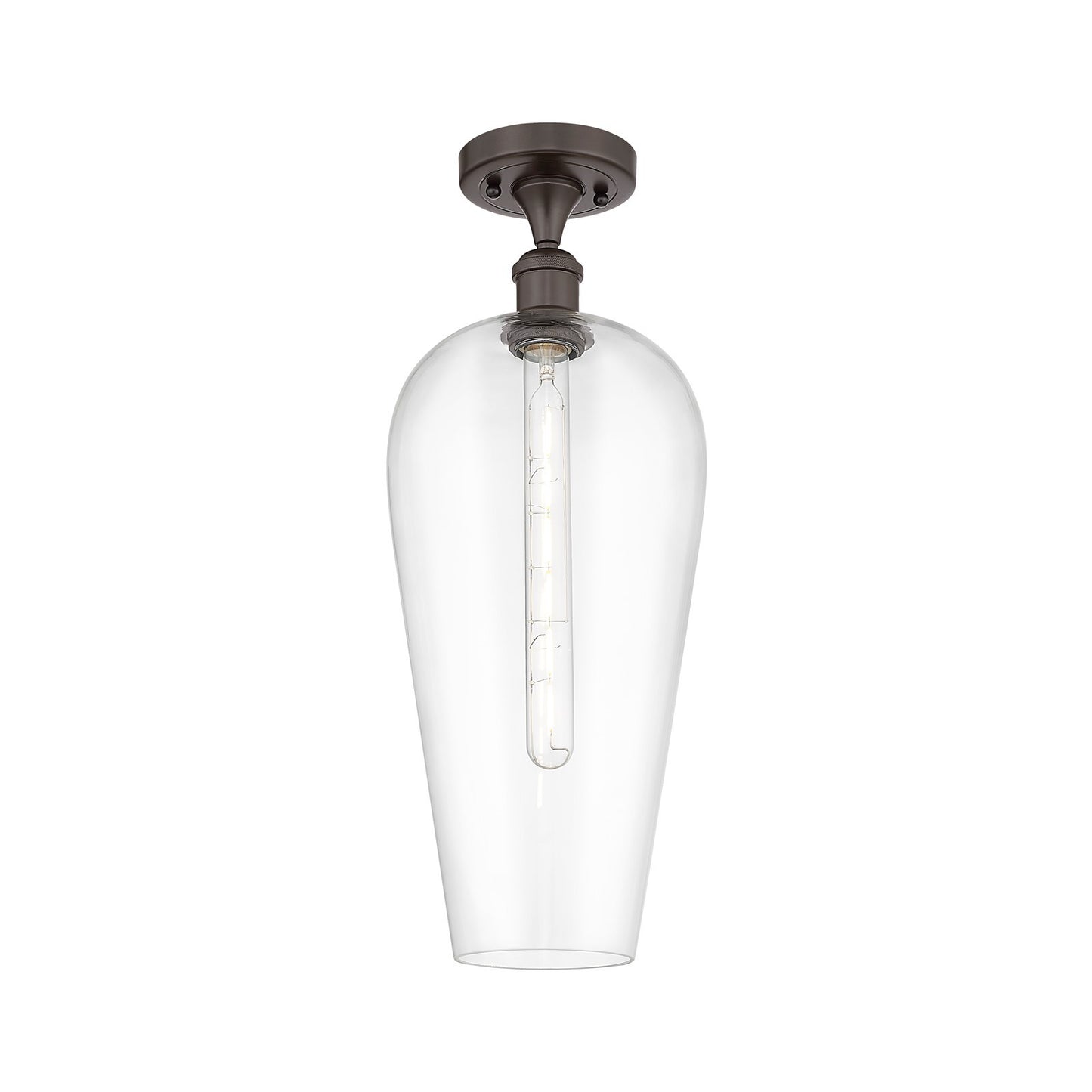 Innovations Chelsea 8in 1-Light Semi-Flush Mount | Industrial Oil Rubbed Bronze Steel and Clear Glass | Damp-Rated Hallway & | Model 616-1F-OB-G456-8CL