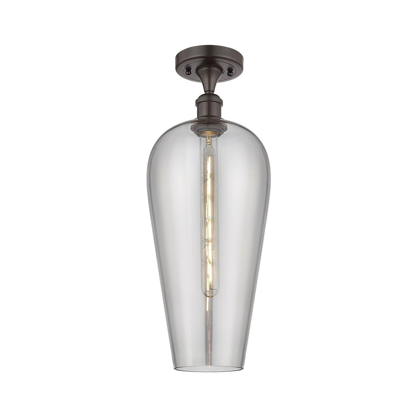 Innovations Chelsea 8in 1-Light Semi-Flush Mount | Industrial Oil Rubbed Bronze Steel and Light Smoke Glass | Damp-Rated | Model 616-1F-OB-G456-8SM