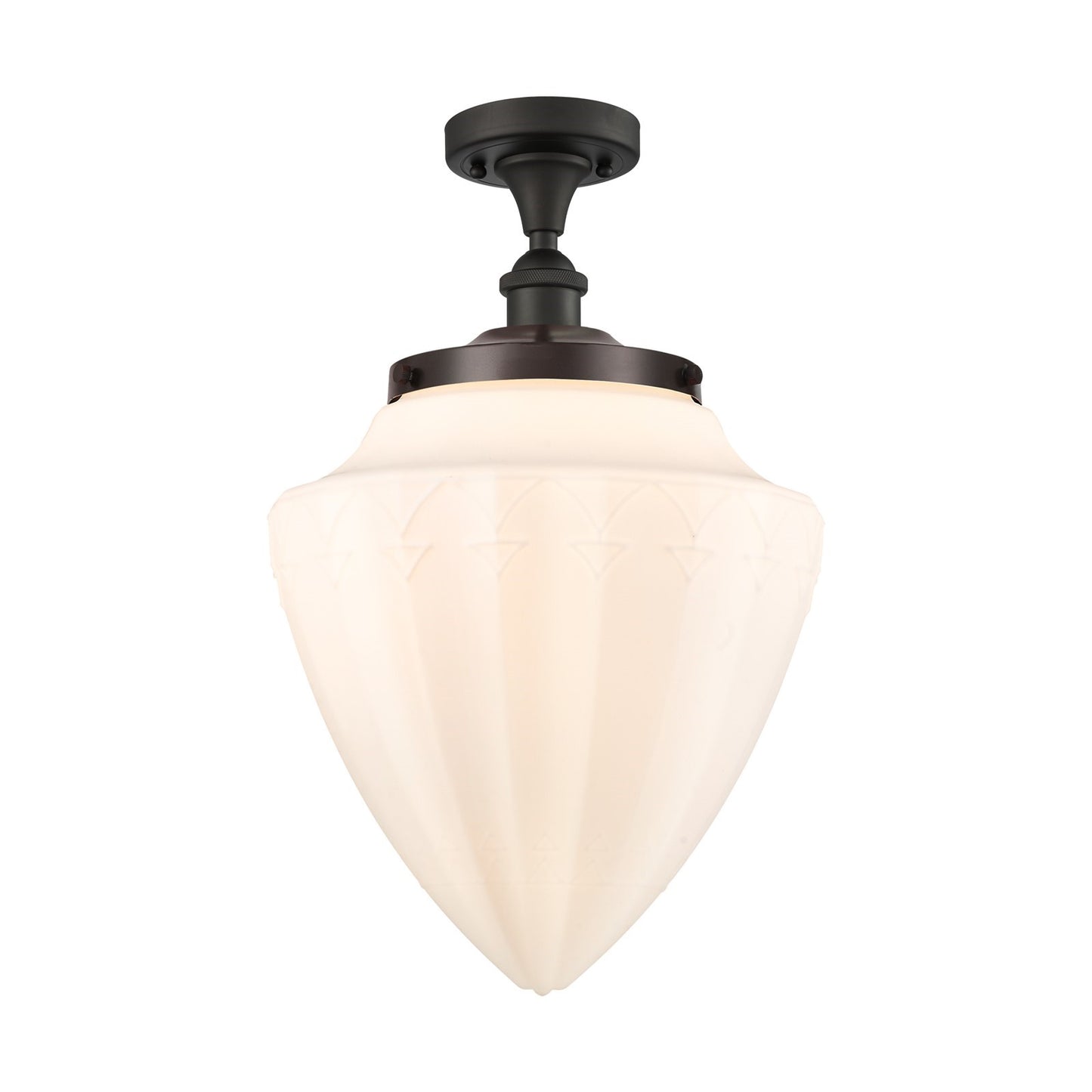 Innovations Bridgeton 12in 1-Light Semi-Flush Mount | Traditional Oil Rubbed Bronze Steel and Matte White Frosted Glass | Model 616-1F-OB-G661-12