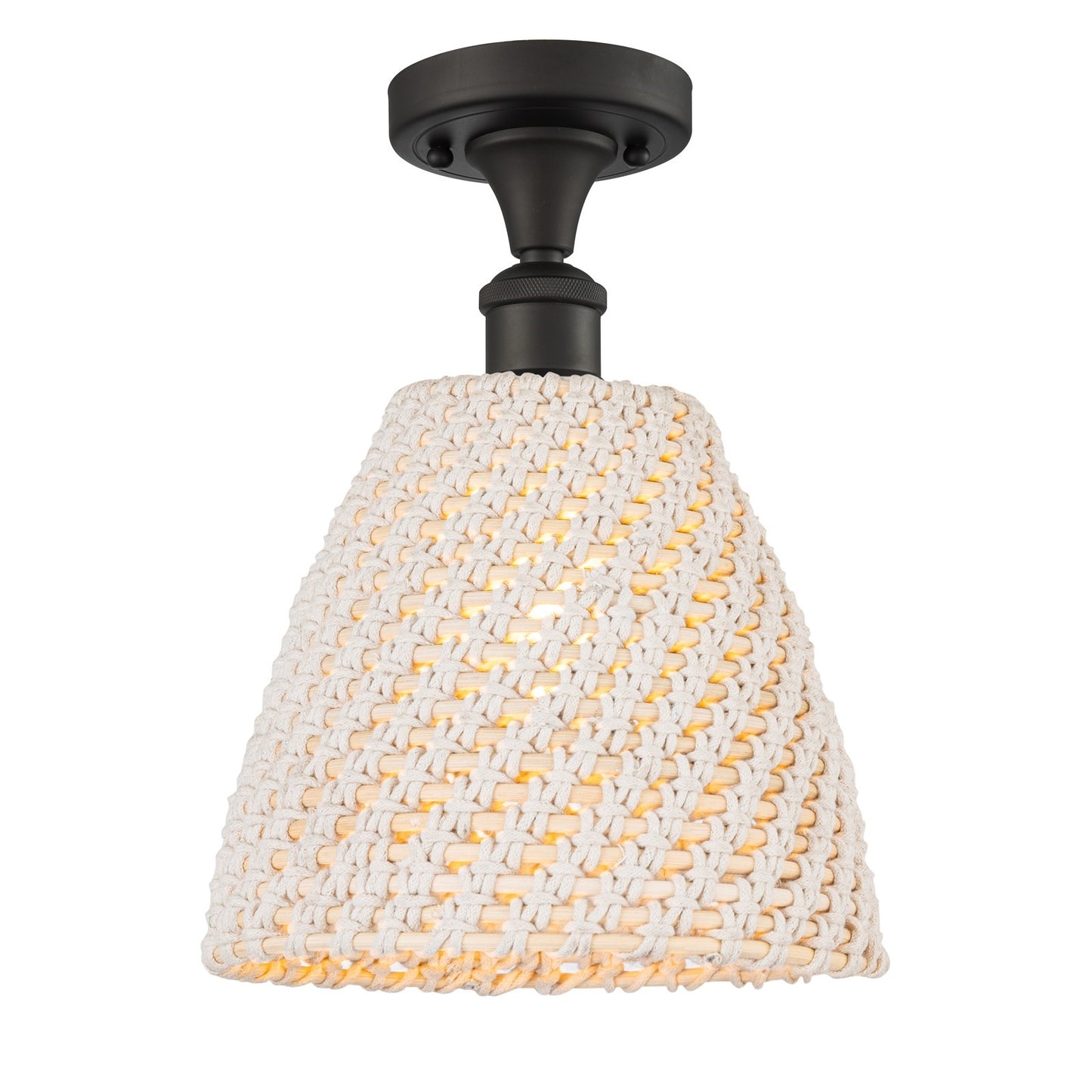 Innovations Bristol Natural 9in 1-Light Semi-Flush Mount | Industrial Oil Rubbed Bronze Steel and Natural Fiber Shade | Model 616-1F-OB-NBD-9-NAT