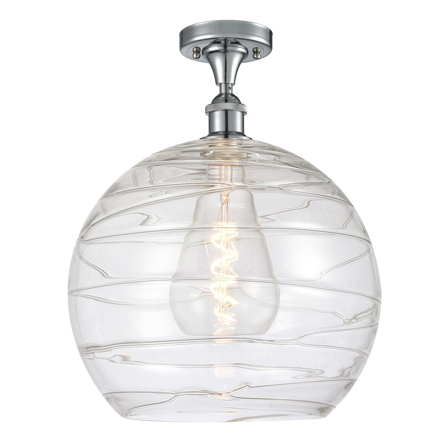 Innovations Athens Deco Swirl 14in 1-Light Semi-Flush Mount | Industrial Polished Chrome Steel and Clear Deco Swirl Glass | Model 616-1F-PC-G1213-14CL
