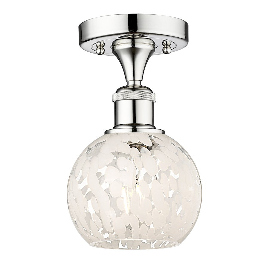 Innovations White Mouchette 6in 1-Light Semi-Flush | Modern Polished Chrome and White Mouchette Glass | Entryway & Hallway | Model 616-1F-PC-G1216-6WM