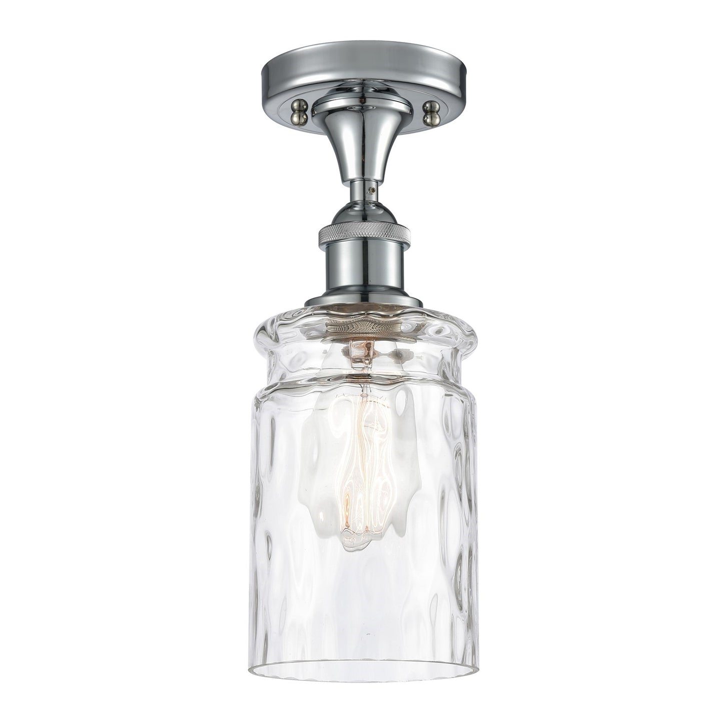 Innovations Candor 1-Light 4.75in Semi-Flush Mount | Industrial Polished Chrome Steel and Clear Waterglass Frosted Ribbed Glass | Model 616-1F-PC-G352