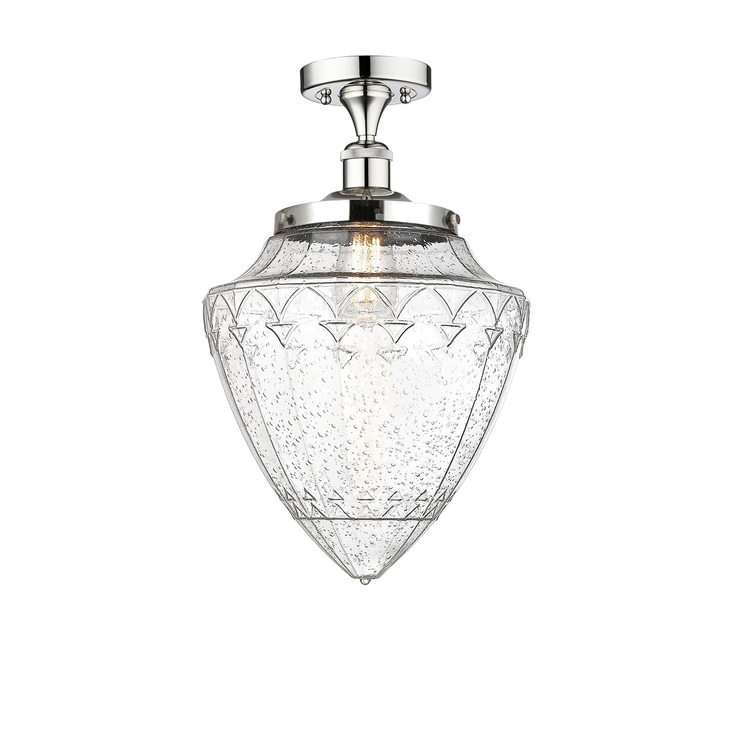 Innovations Bridgeton 12in 1-Light Semi-Flush Mount | Traditional Polished Chrome Steel and Seedy Glass | Entryway & Hallway | Model 616-1F-PC-G664-12