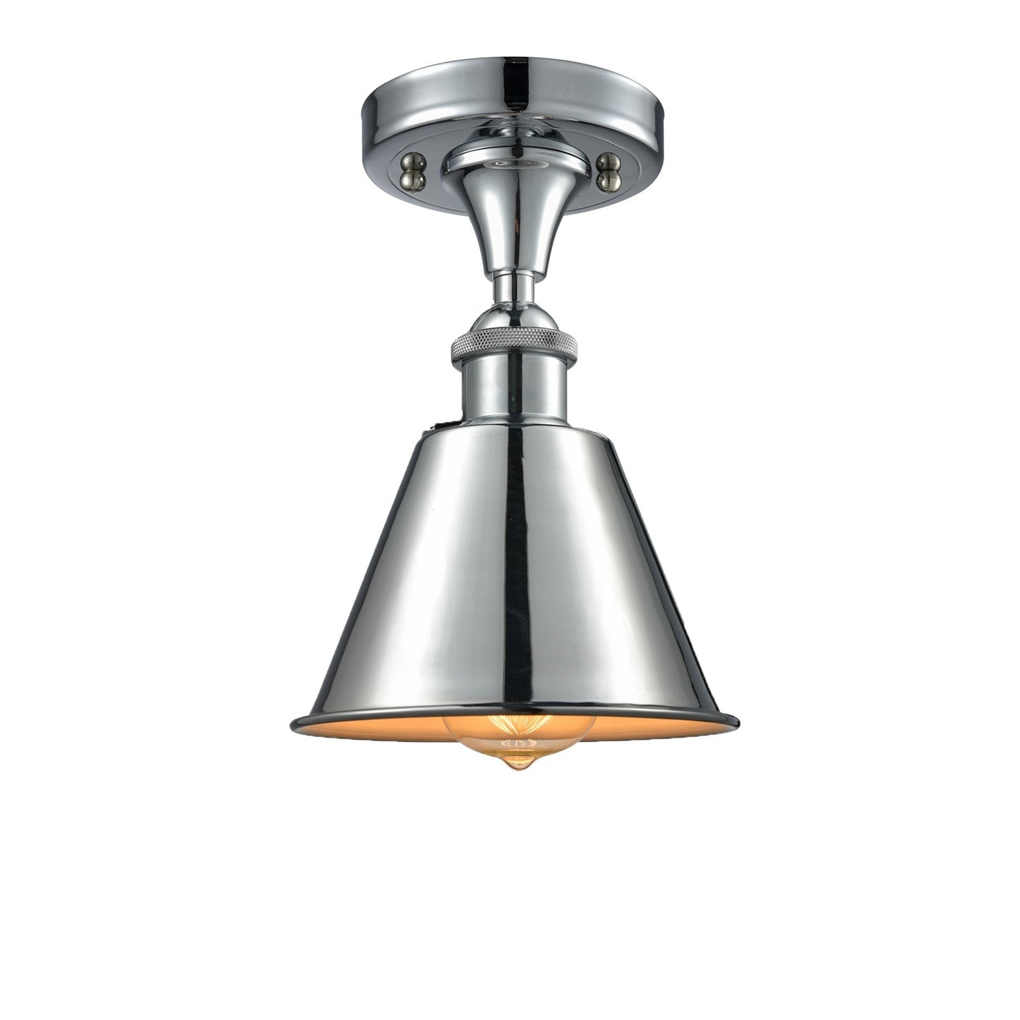 Innovations Smithfield 7in 1-Light Semi-Flush Mount | Industrial Farmhouse Polished Chrome Steel and Cast Brass | Damp-Rated | Model 616-1F-PC-M8-PC