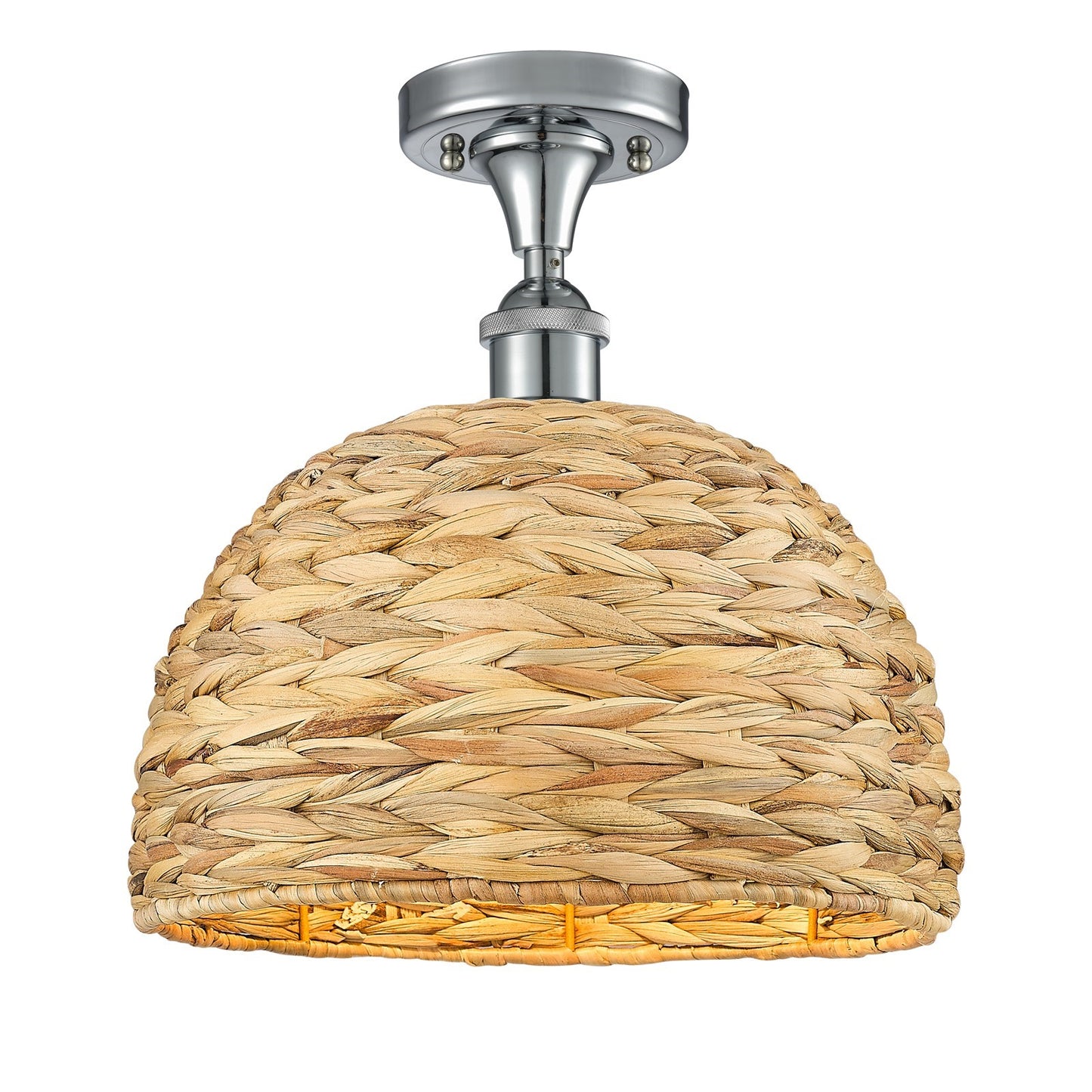 Innovations Woven Rattan 12in 1-Light Semi-Flush Mount | Industrial Polished Chrome and Natural Rattan | Hallway & Entryway | Model 616-1F-PC-RBD-12-NAT