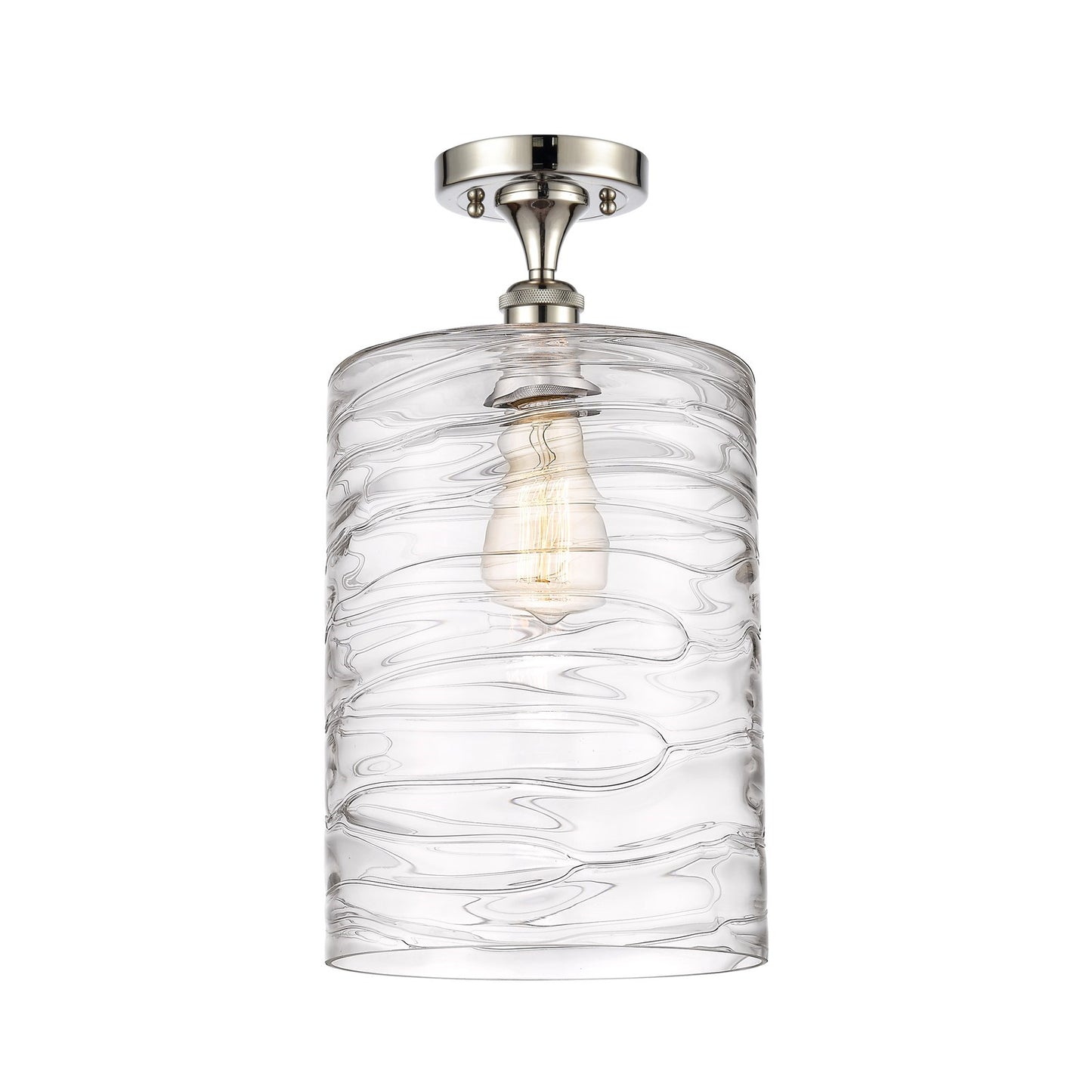 Innovations Cobbleskill 9in 1-Light Semi-Flush | Art Nouveau Polished Nickel Steel and Deco Swirl Clear Glass | Entryway & | Model 616-1F-PN-G1113-L